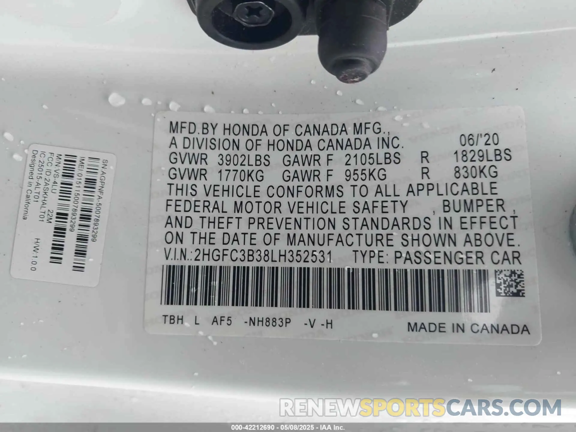 9 Photograph of a damaged car 2HGFC3B38LH352531 HONDA CIVIC 2020