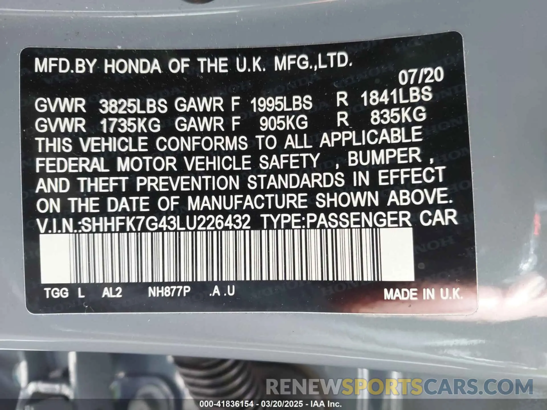 9 Photograph of a damaged car SHHFK7G43LU226432 HONDA CIVIC 2020