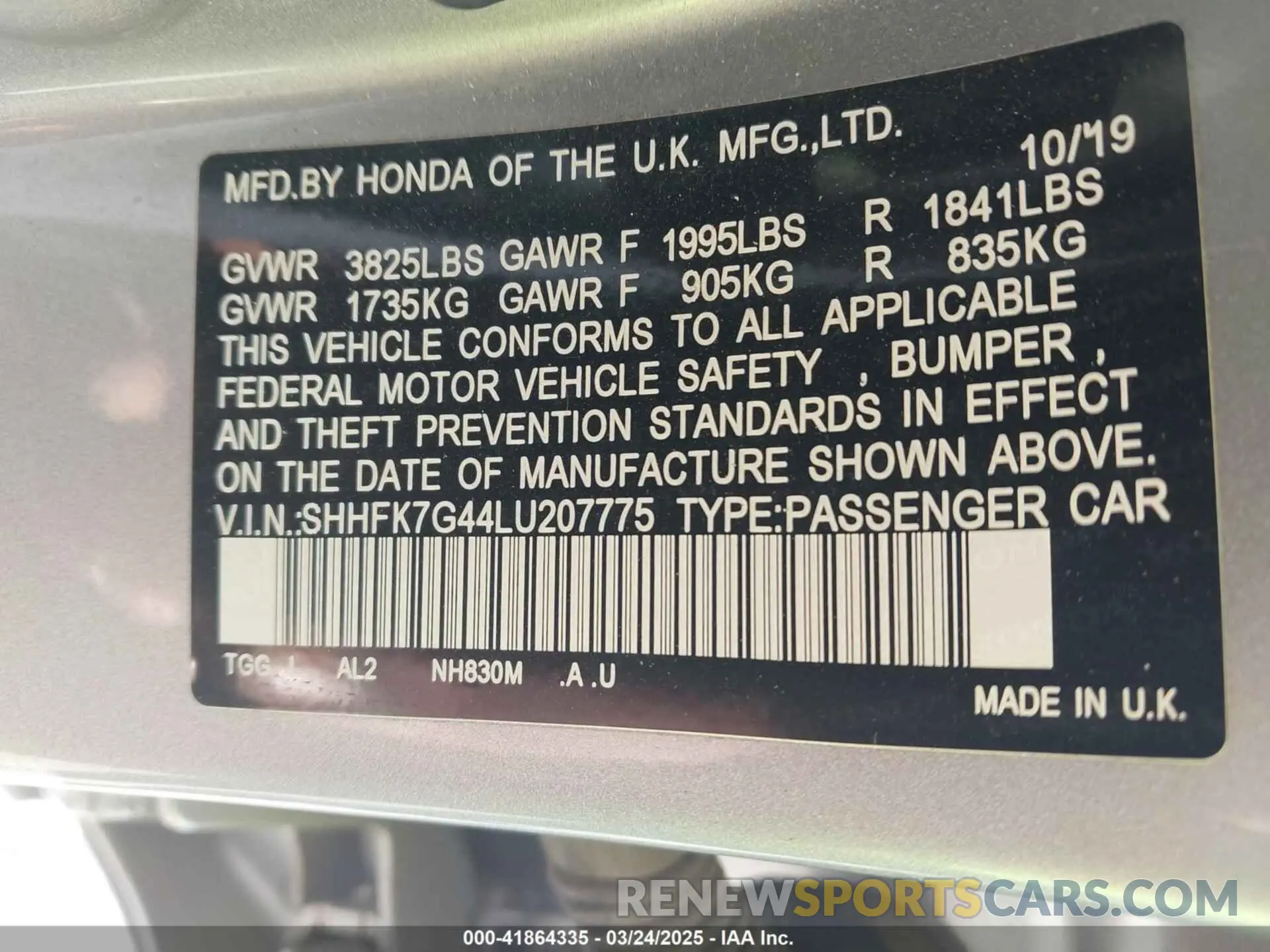 9 Photograph of a damaged car SHHFK7G44LU207775 HONDA CIVIC 2020