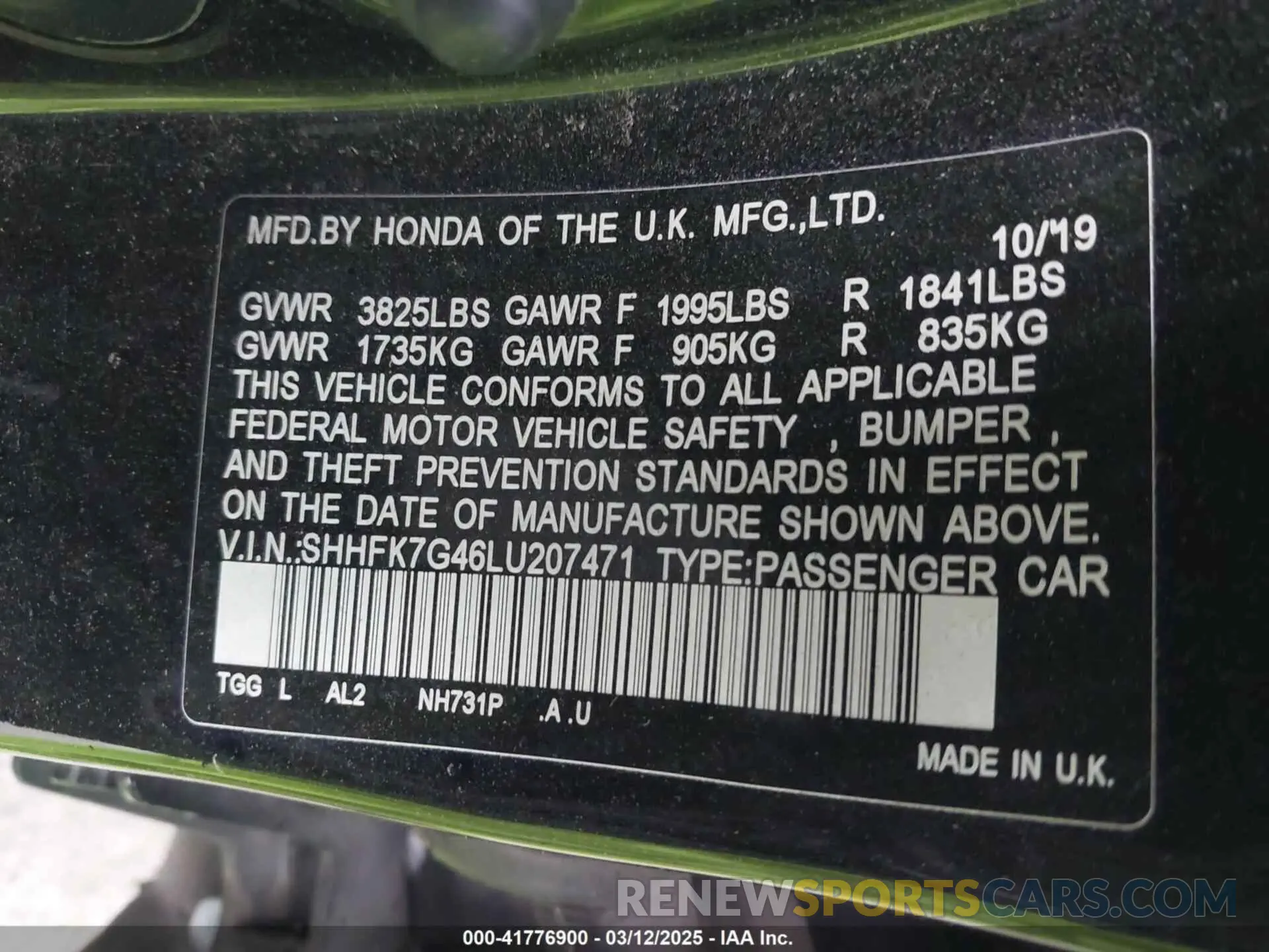 9 Photograph of a damaged car SHHFK7G46LU207471 HONDA CIVIC 2020
