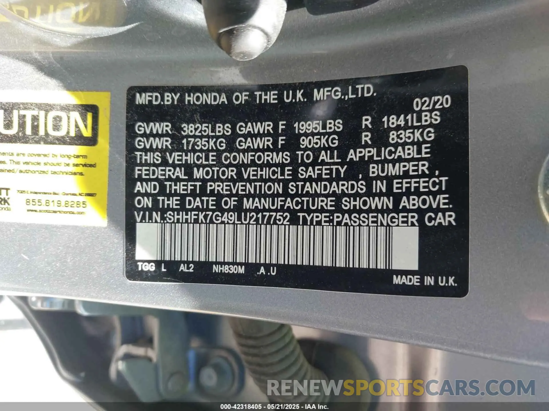 9 Photograph of a damaged car SHHFK7G49LU217752 HONDA CIVIC 2020