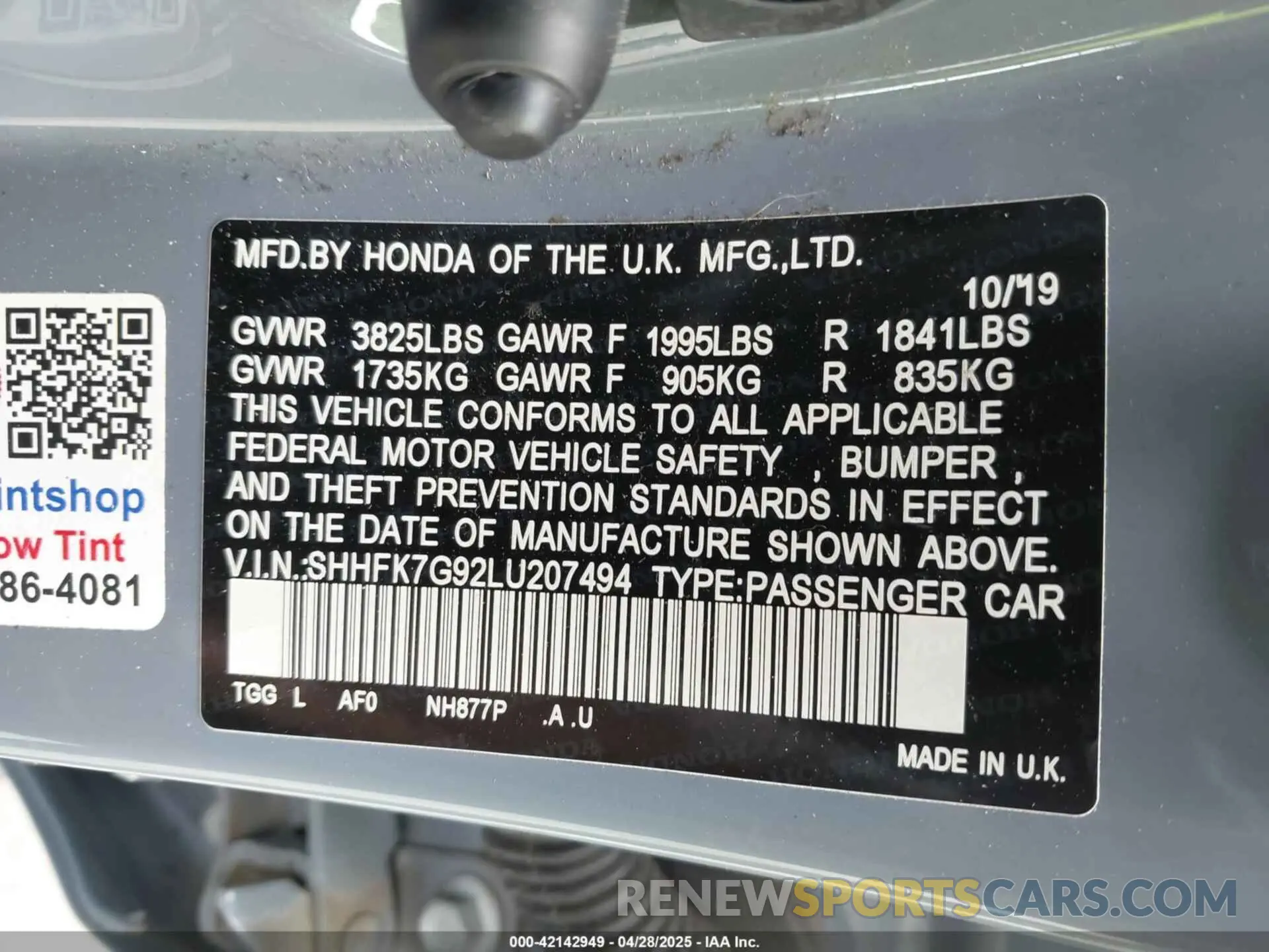 9 Photograph of a damaged car SHHFK7G92LU207494 HONDA CIVIC 2020