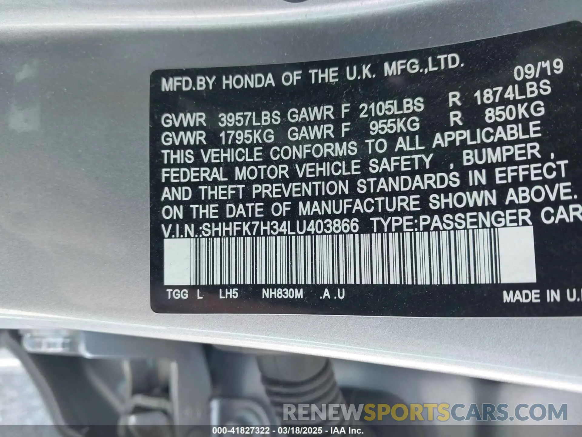 9 Photograph of a damaged car SHHFK7H34LU403866 HONDA CIVIC 2020