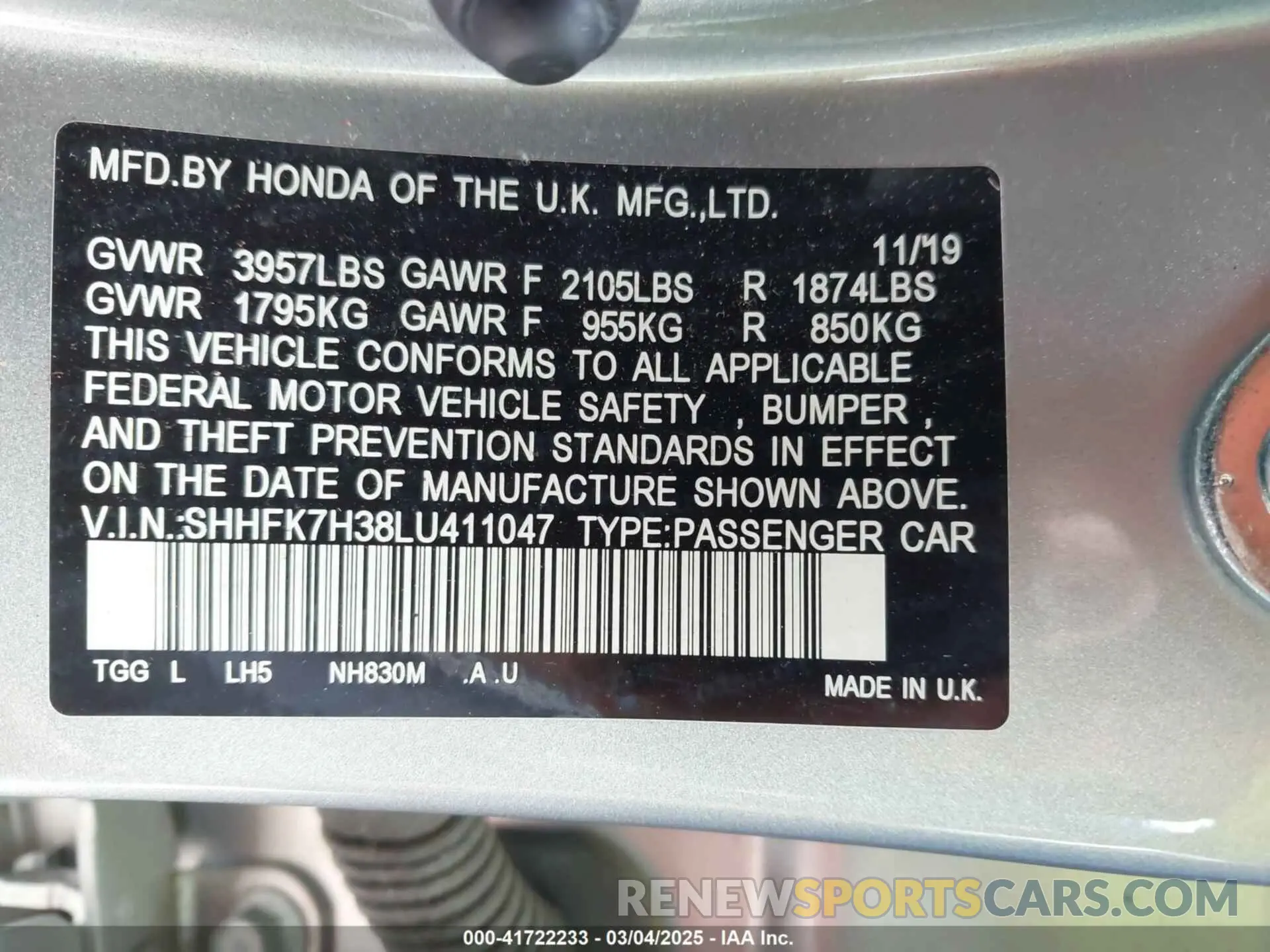 9 Photograph of a damaged car SHHFK7H38LU411047 HONDA CIVIC 2020