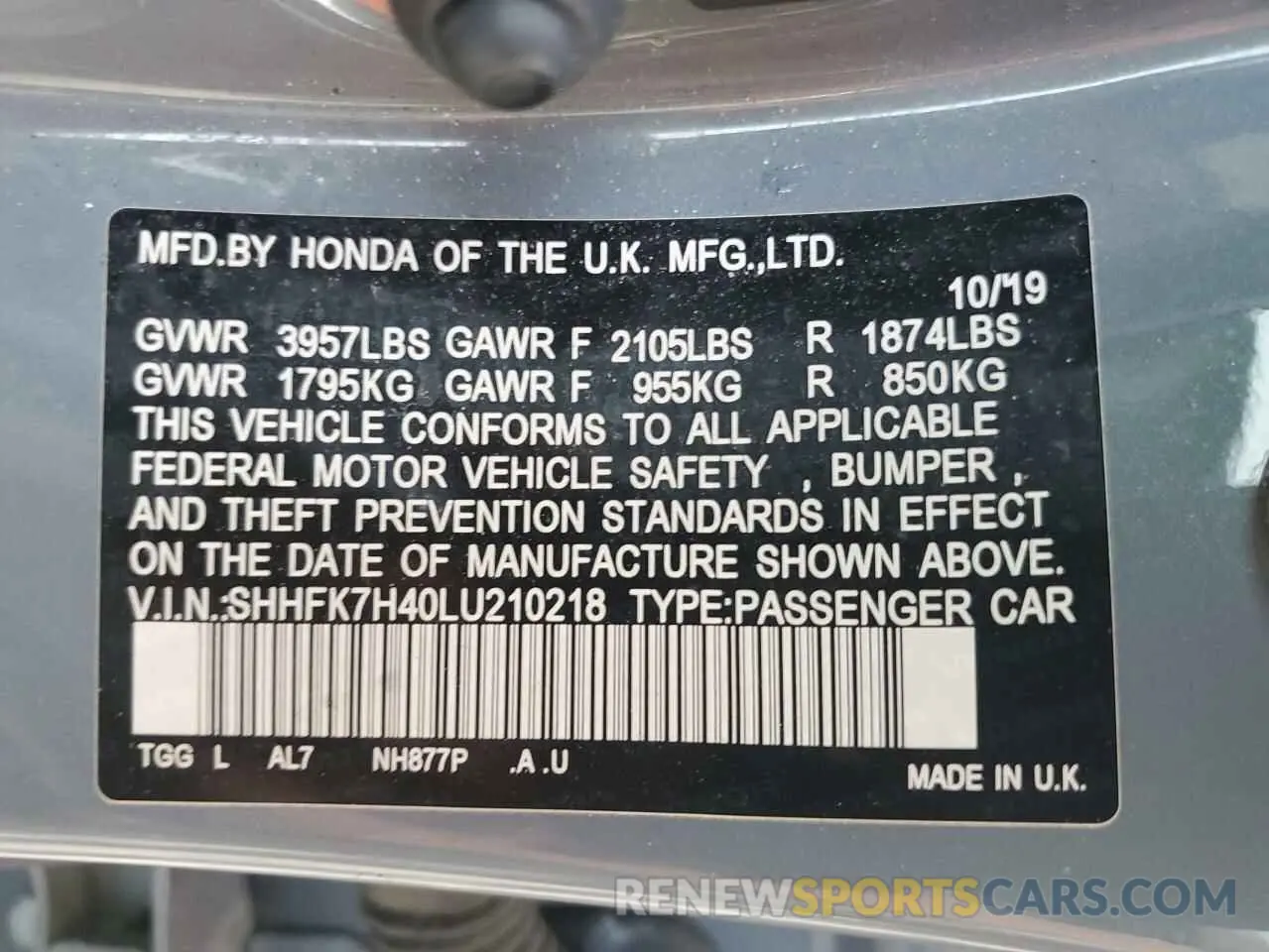 13 Photograph of a damaged car SHHFK7H40LU210218 HONDA CIVIC 2020