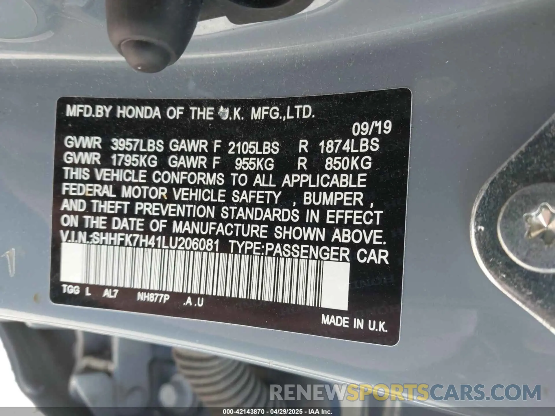 9 Photograph of a damaged car SHHFK7H41LU206081 HONDA CIVIC 2020