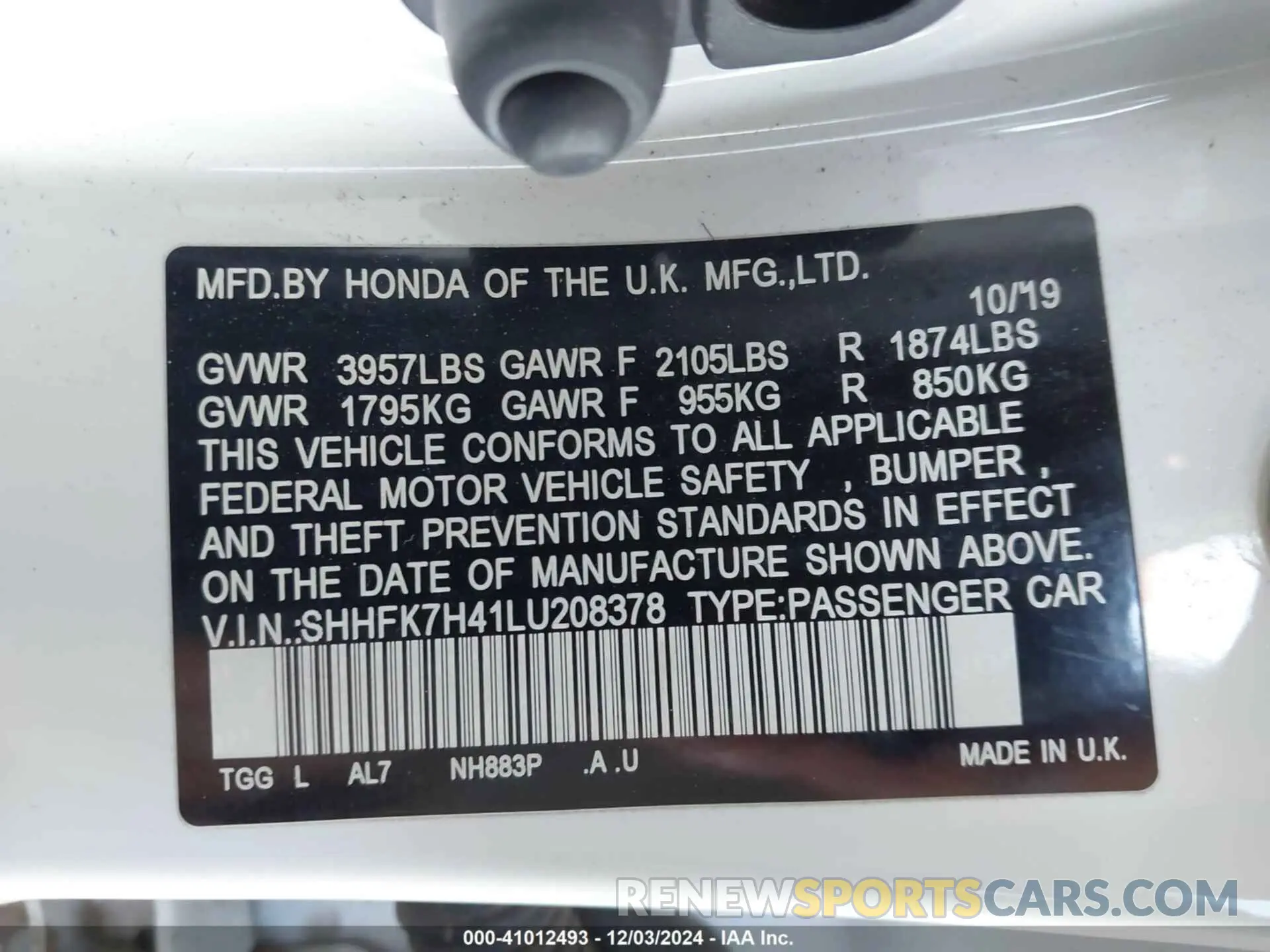 9 Photograph of a damaged car SHHFK7H41LU208378 HONDA CIVIC 2020