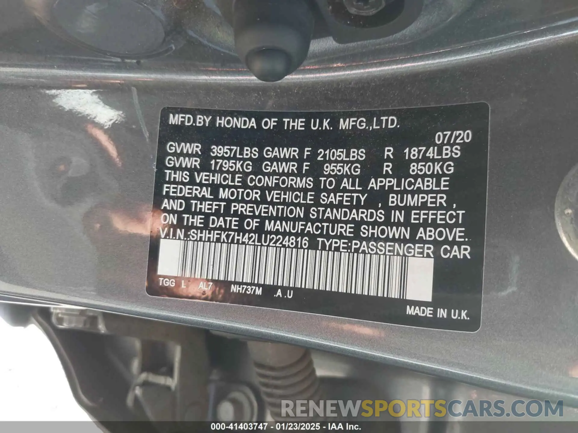 9 Photograph of a damaged car SHHFK7H42LU224816 HONDA CIVIC 2020