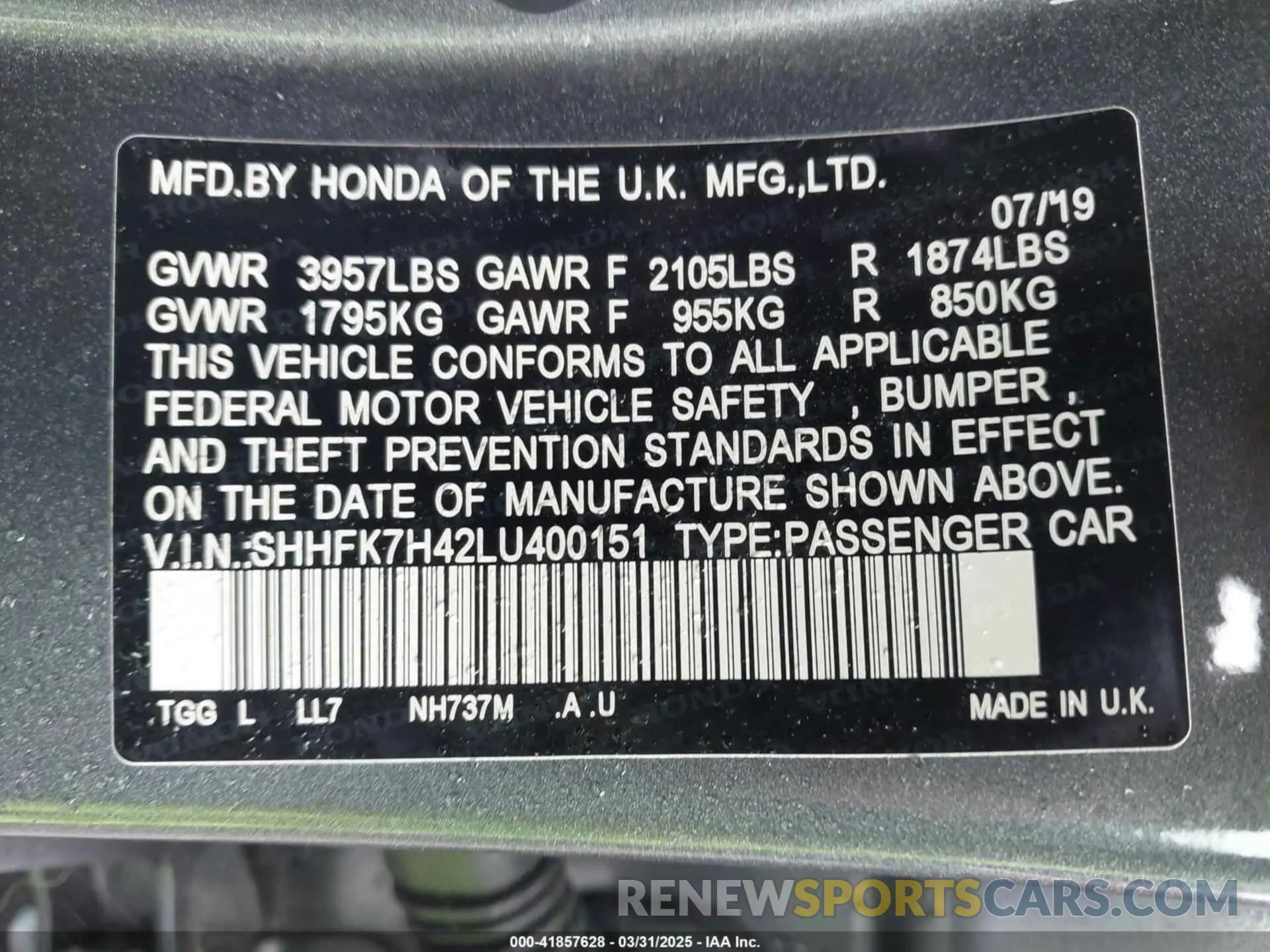 9 Photograph of a damaged car SHHFK7H42LU400151 HONDA CIVIC 2020