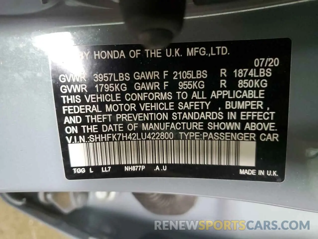 14 Photograph of a damaged car SHHFK7H42LU422800 HONDA CIVIC 2020