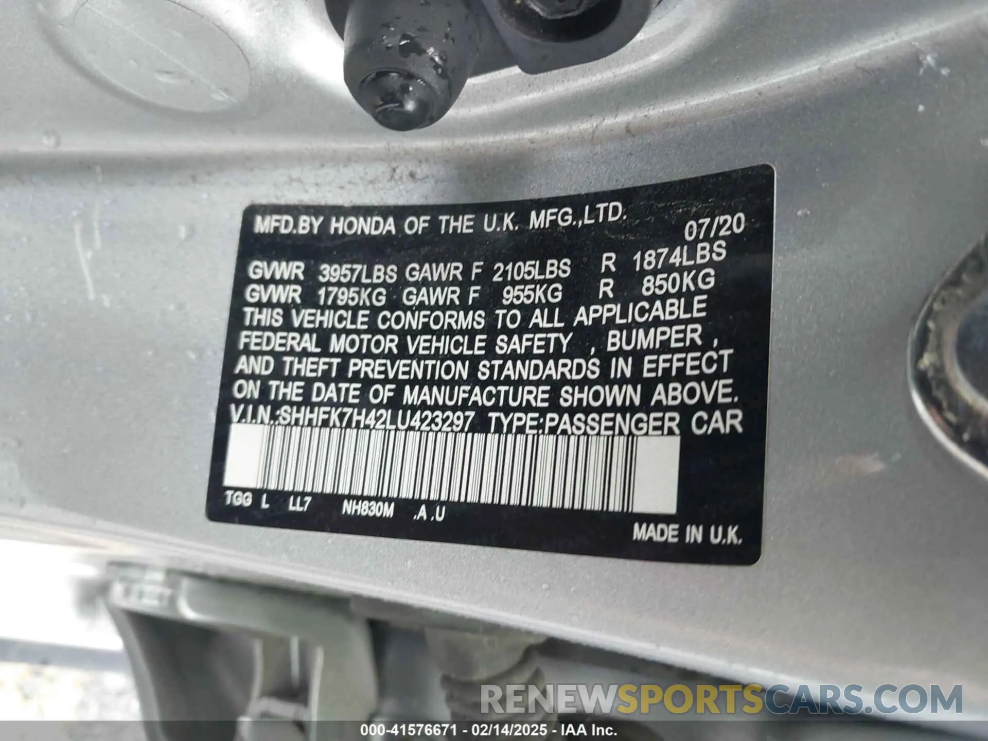 9 Photograph of a damaged car SHHFK7H42LU423297 HONDA CIVIC 2020
