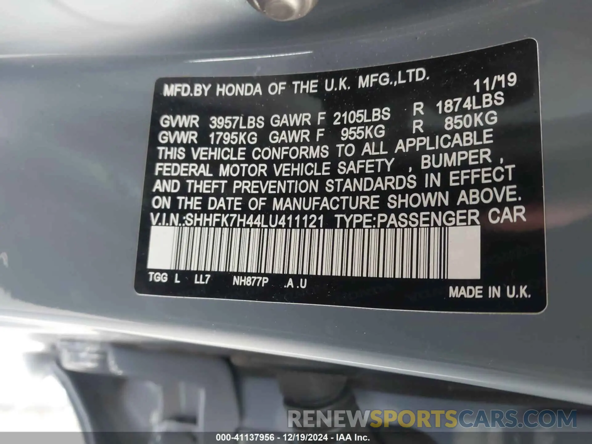 9 Photograph of a damaged car SHHFK7H44LU411121 HONDA CIVIC 2020
