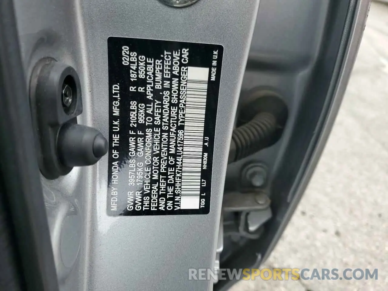 12 Photograph of a damaged car SHHFK7H44LU417596 HONDA CIVIC 2020