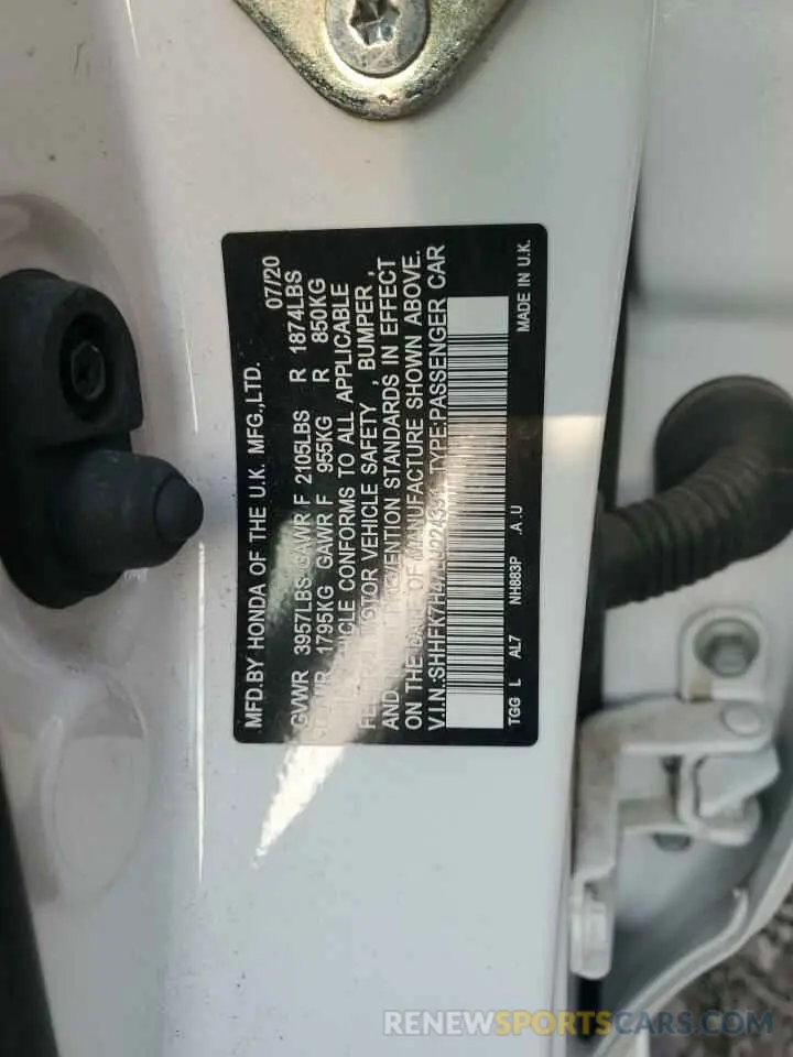 12 Photograph of a damaged car SHHFK7H47LU224391 HONDA CIVIC 2020