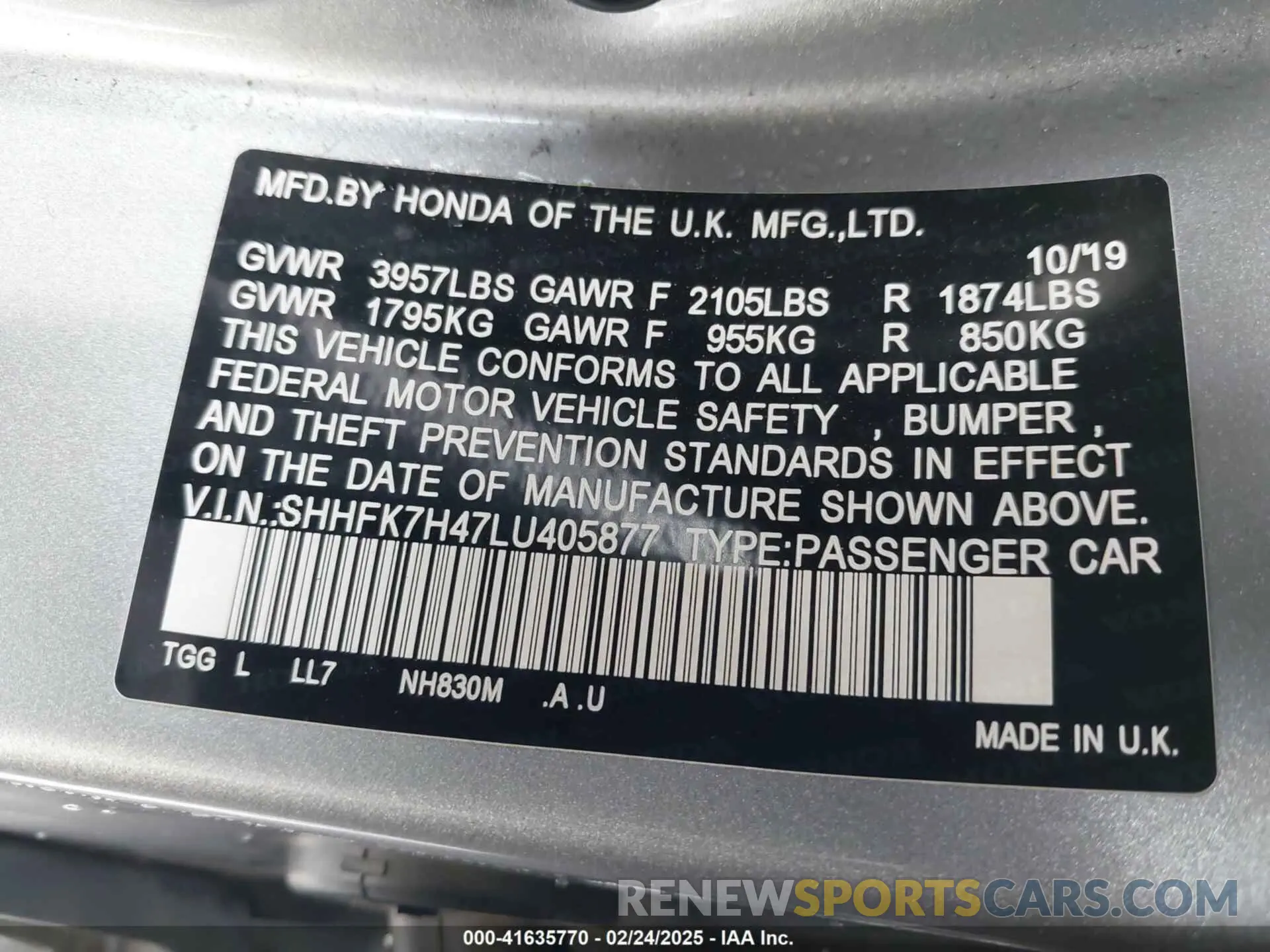 9 Photograph of a damaged car SHHFK7H47LU405877 HONDA CIVIC 2020