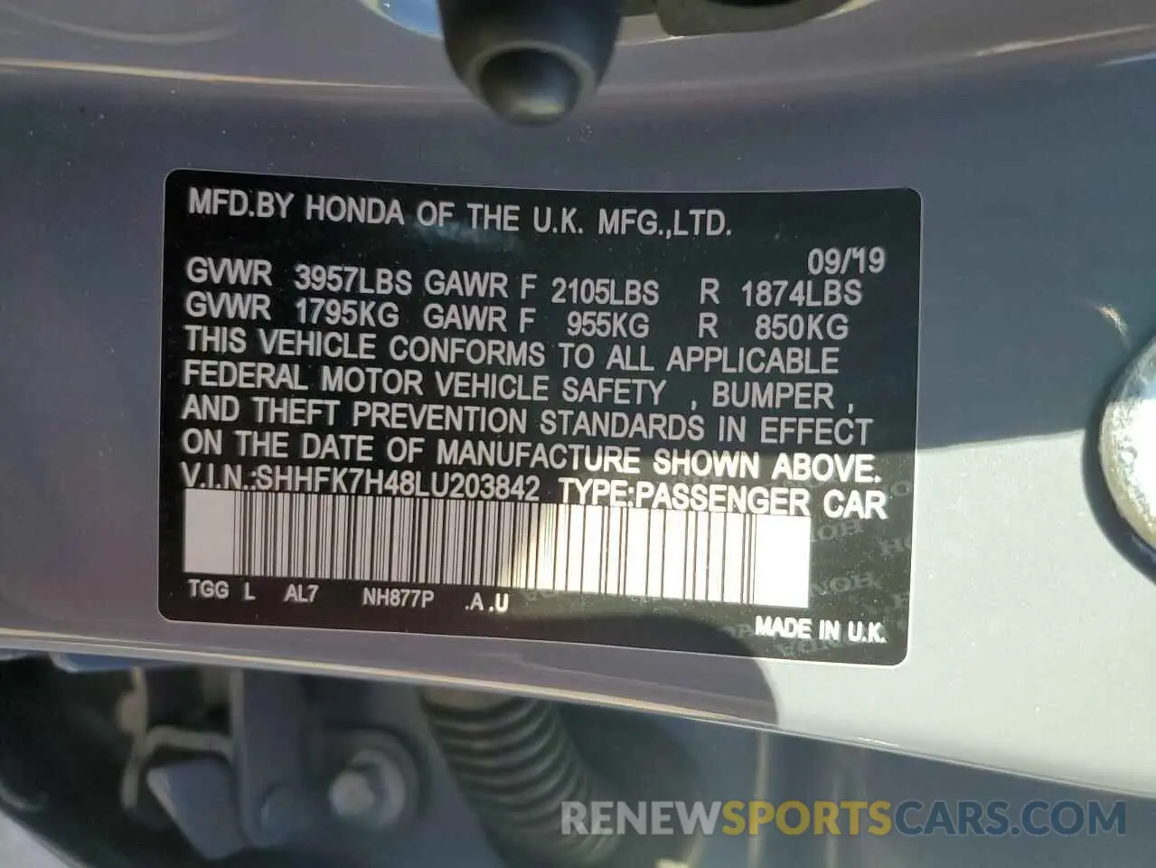 13 Photograph of a damaged car SHHFK7H48LU203842 HONDA CIVIC 2020