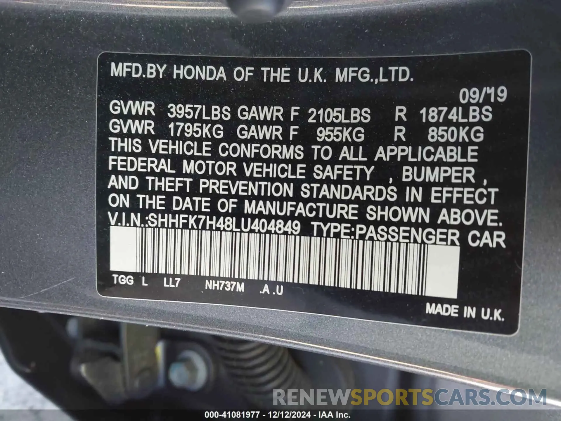 9 Photograph of a damaged car SHHFK7H48LU404849 HONDA CIVIC 2020