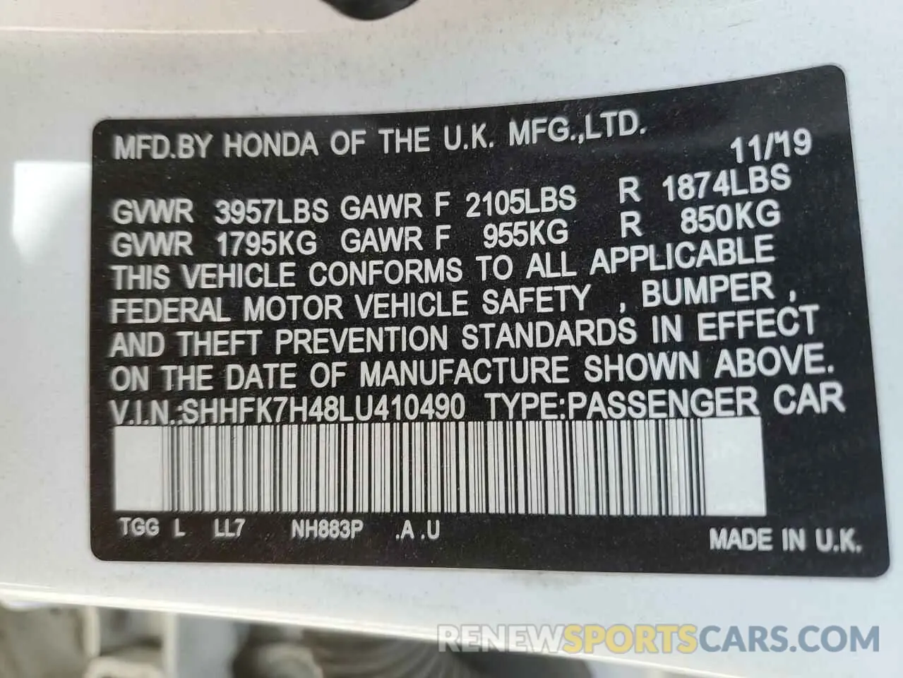 14 Photograph of a damaged car SHHFK7H48LU410490 HONDA CIVIC 2020