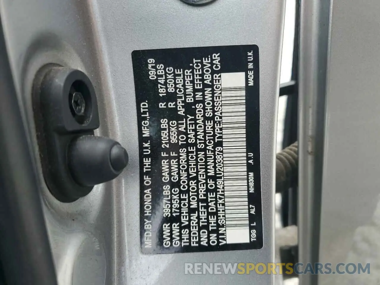 12 Photograph of a damaged car SHHFK7H49LU203879 HONDA CIVIC 2020