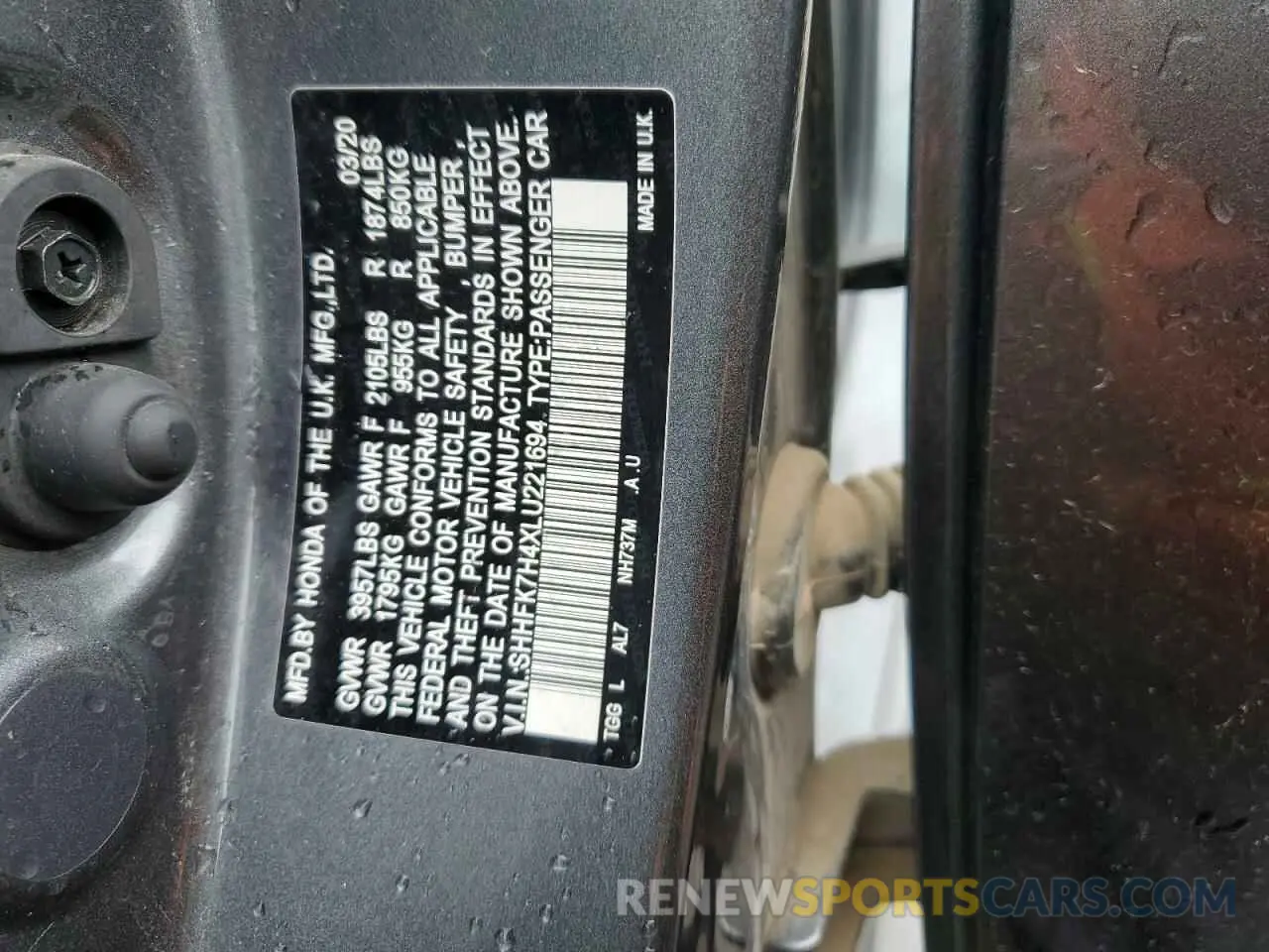 12 Photograph of a damaged car SHHFK7H4XLU221694 HONDA CIVIC 2020