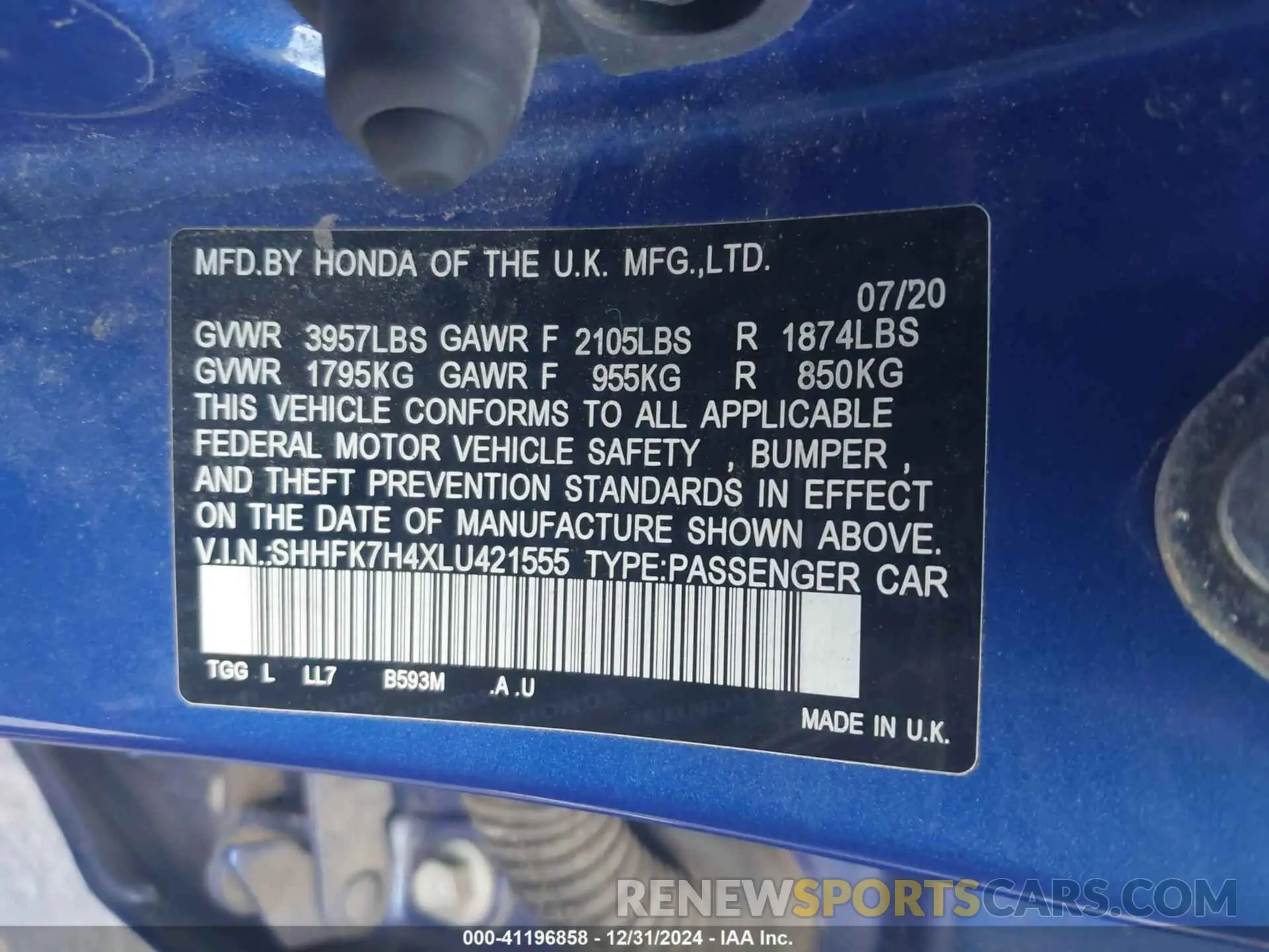 9 Photograph of a damaged car SHHFK7H4XLU421555 HONDA CIVIC 2020