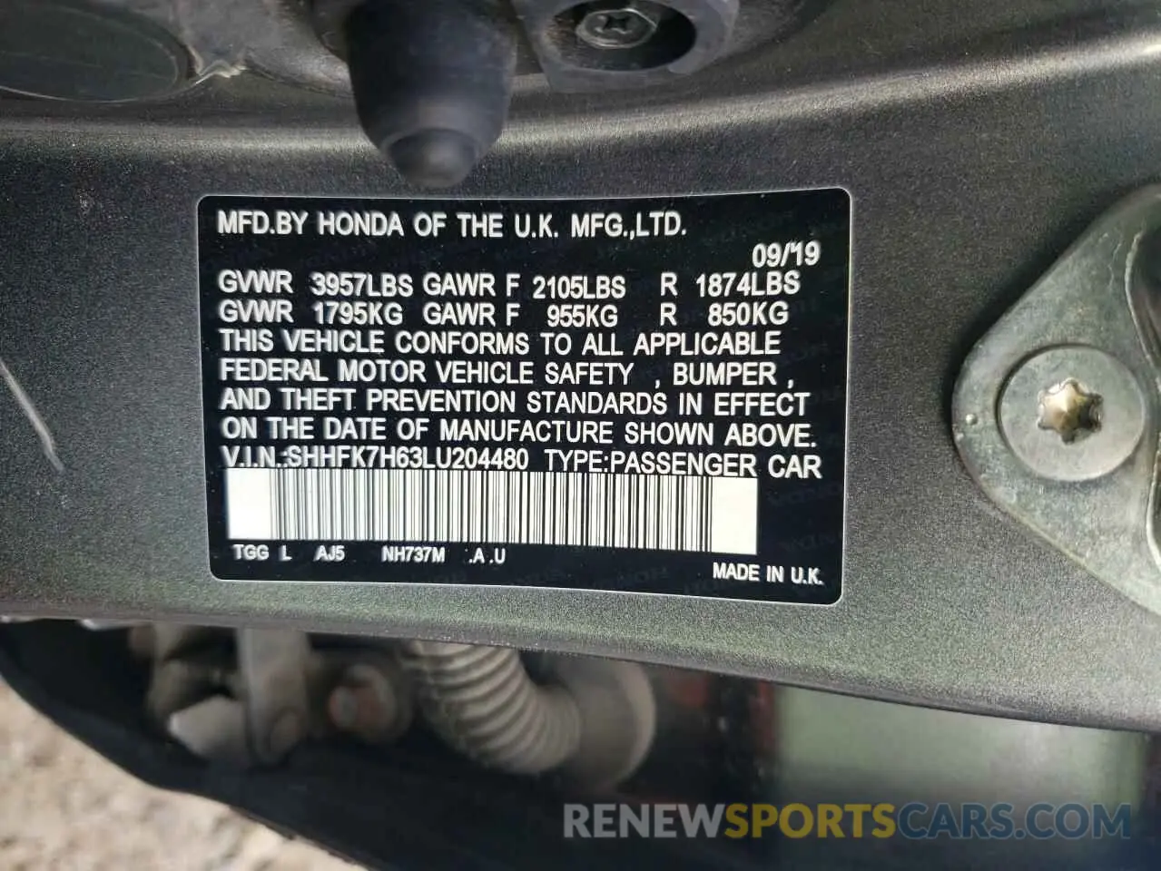 12 Photograph of a damaged car SHHFK7H63LU204480 HONDA CIVIC 2020