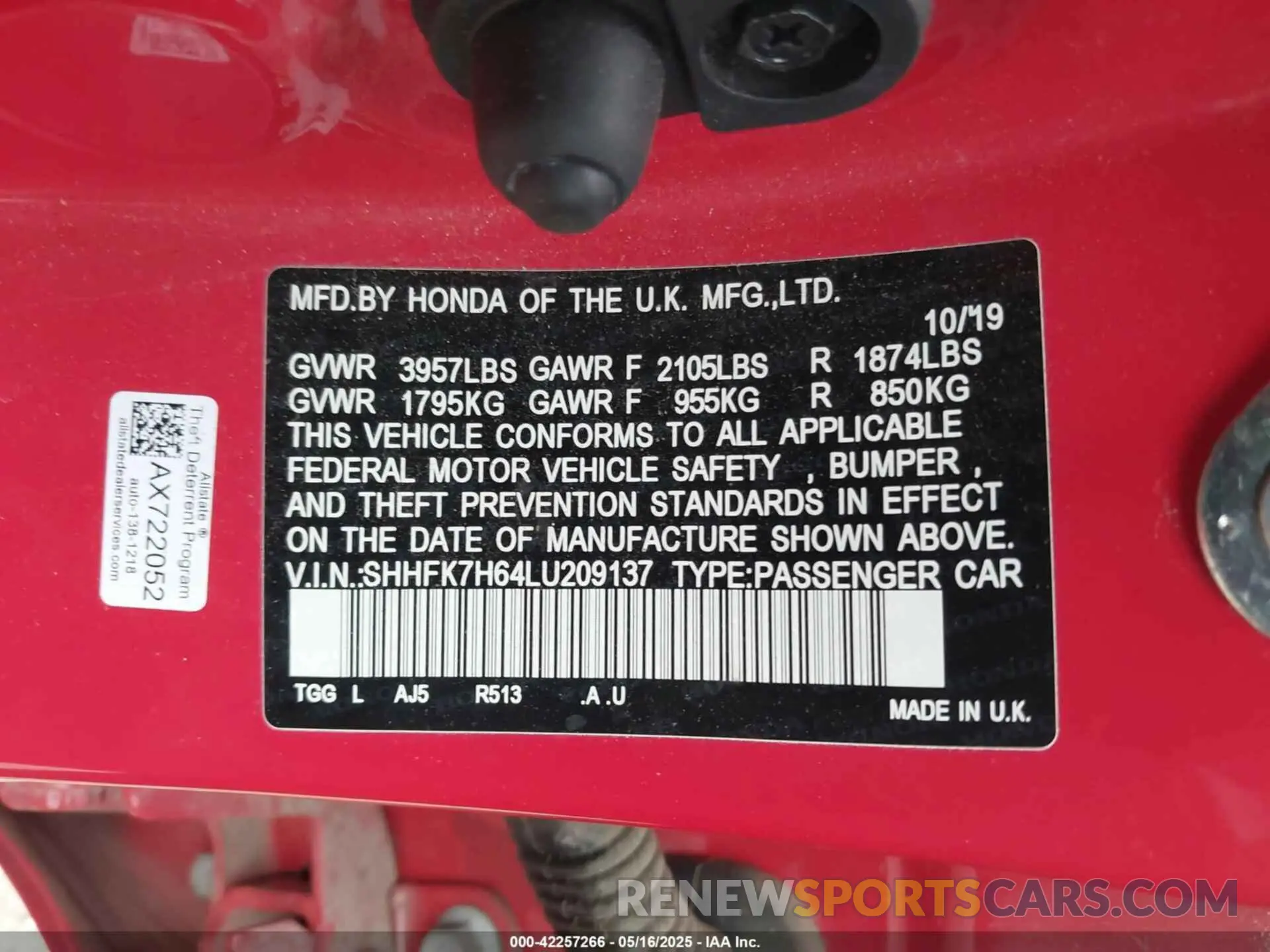9 Photograph of a damaged car SHHFK7H64LU209137 HONDA CIVIC 2020