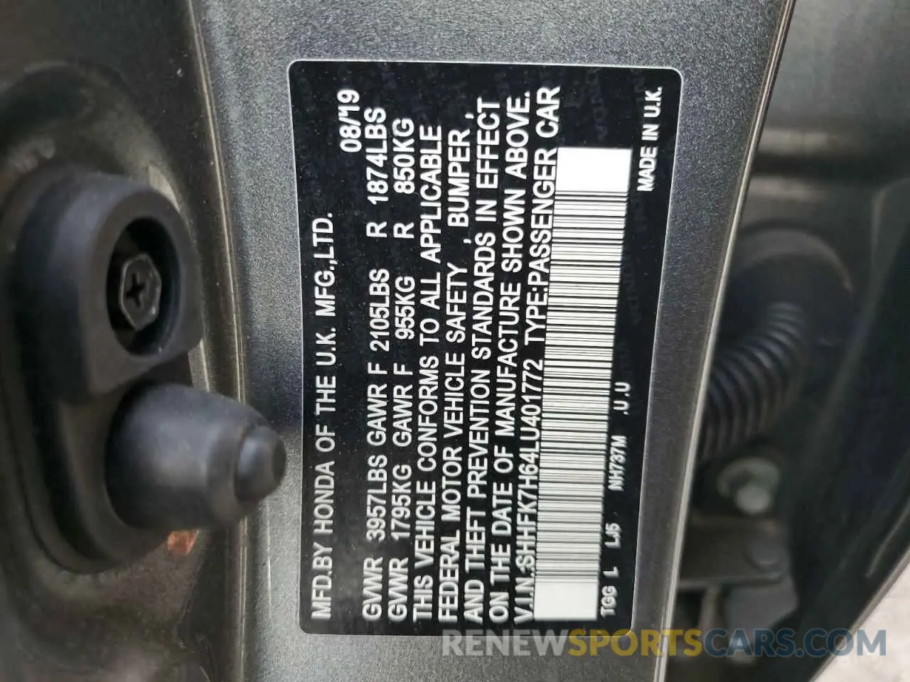 13 Photograph of a damaged car SHHFK7H64LU401772 HONDA CIVIC 2020