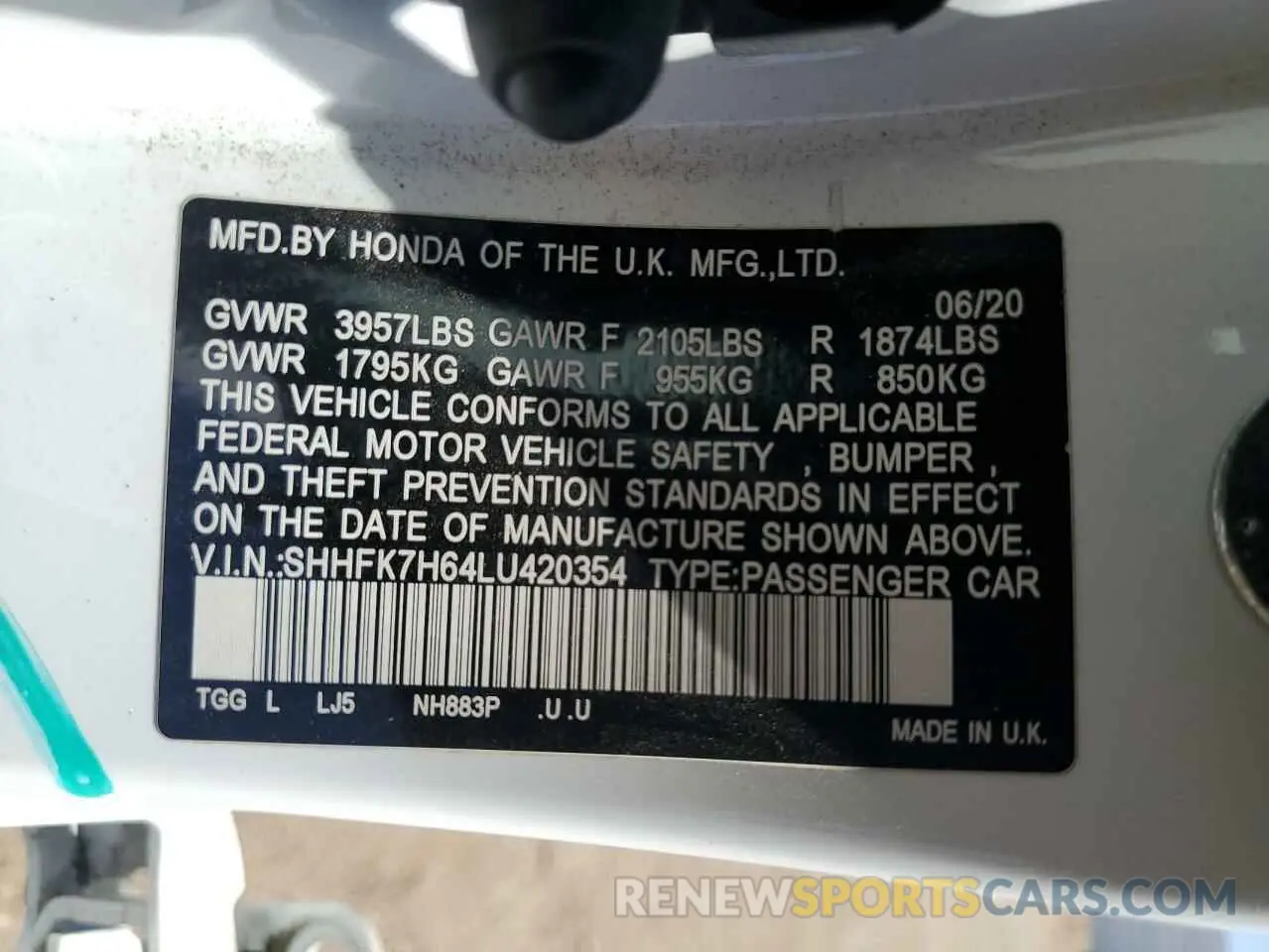 13 Photograph of a damaged car SHHFK7H64LU420354 HONDA CIVIC 2020