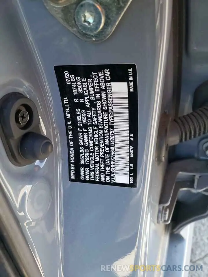 12 Photograph of a damaged car SHHFK7H64LU420757 HONDA CIVIC 2020