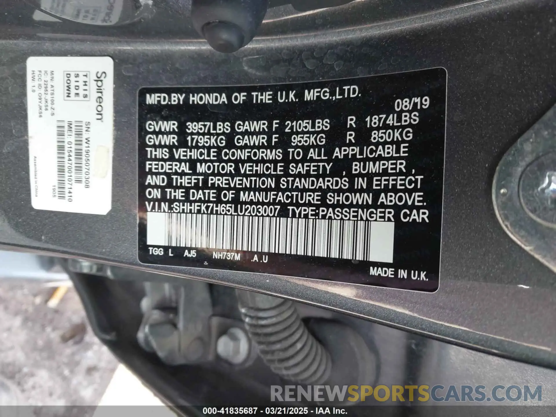 9 Photograph of a damaged car SHHFK7H65LU203007 HONDA CIVIC 2020