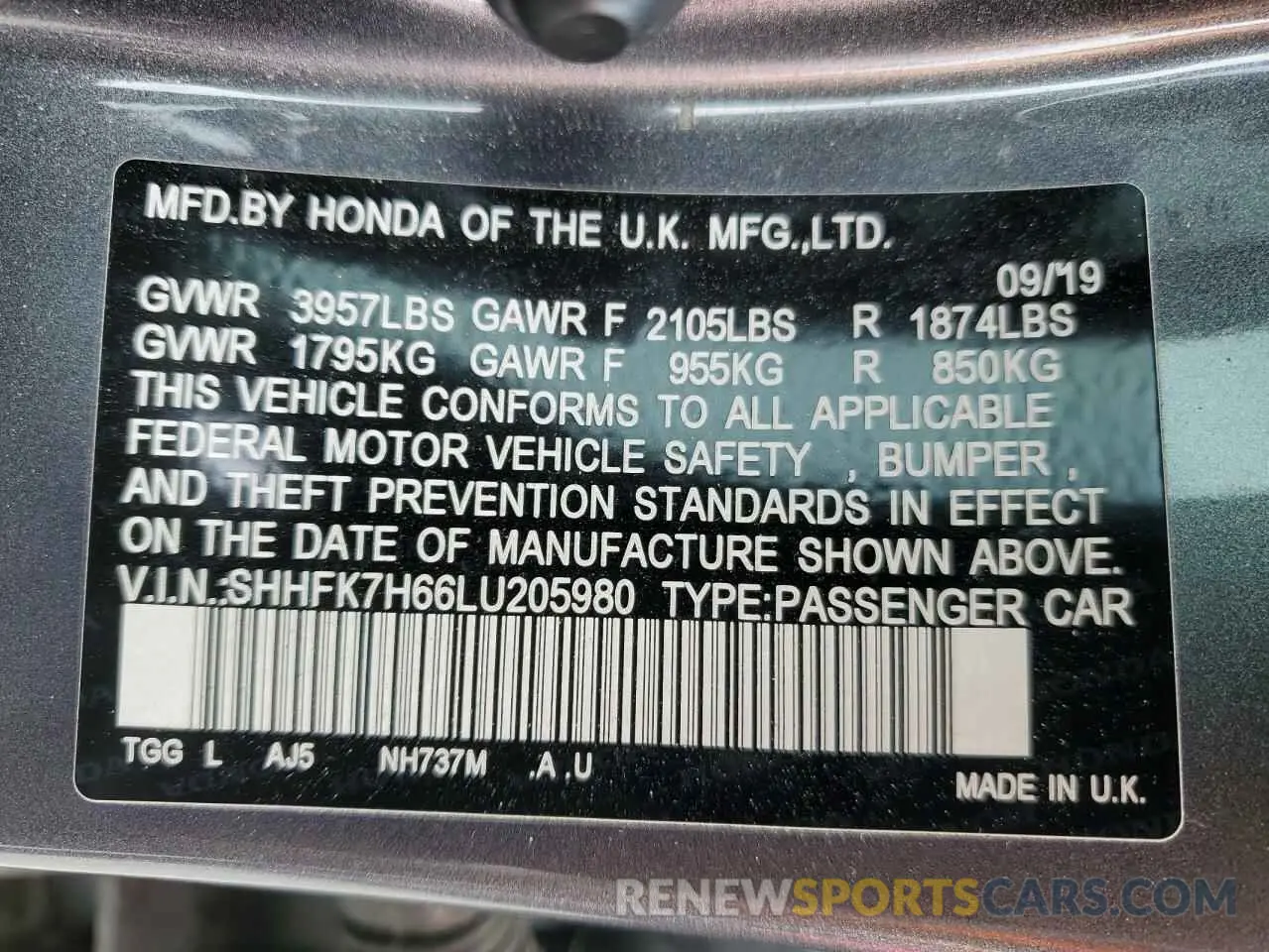 12 Photograph of a damaged car SHHFK7H66LU205980 HONDA CIVIC 2020