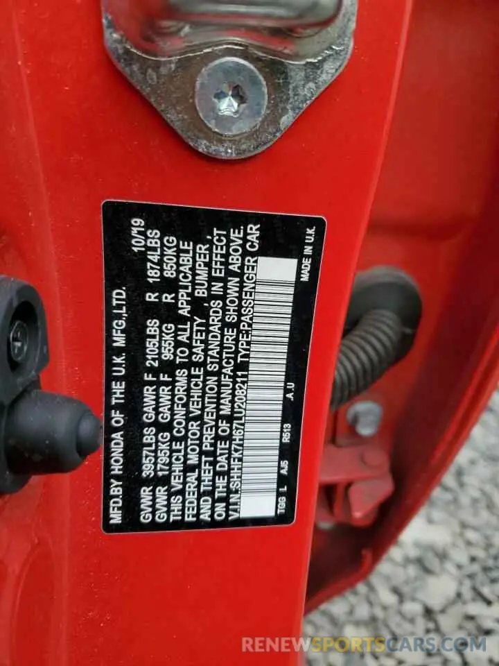 12 Photograph of a damaged car SHHFK7H67LU208211 HONDA CIVIC 2020