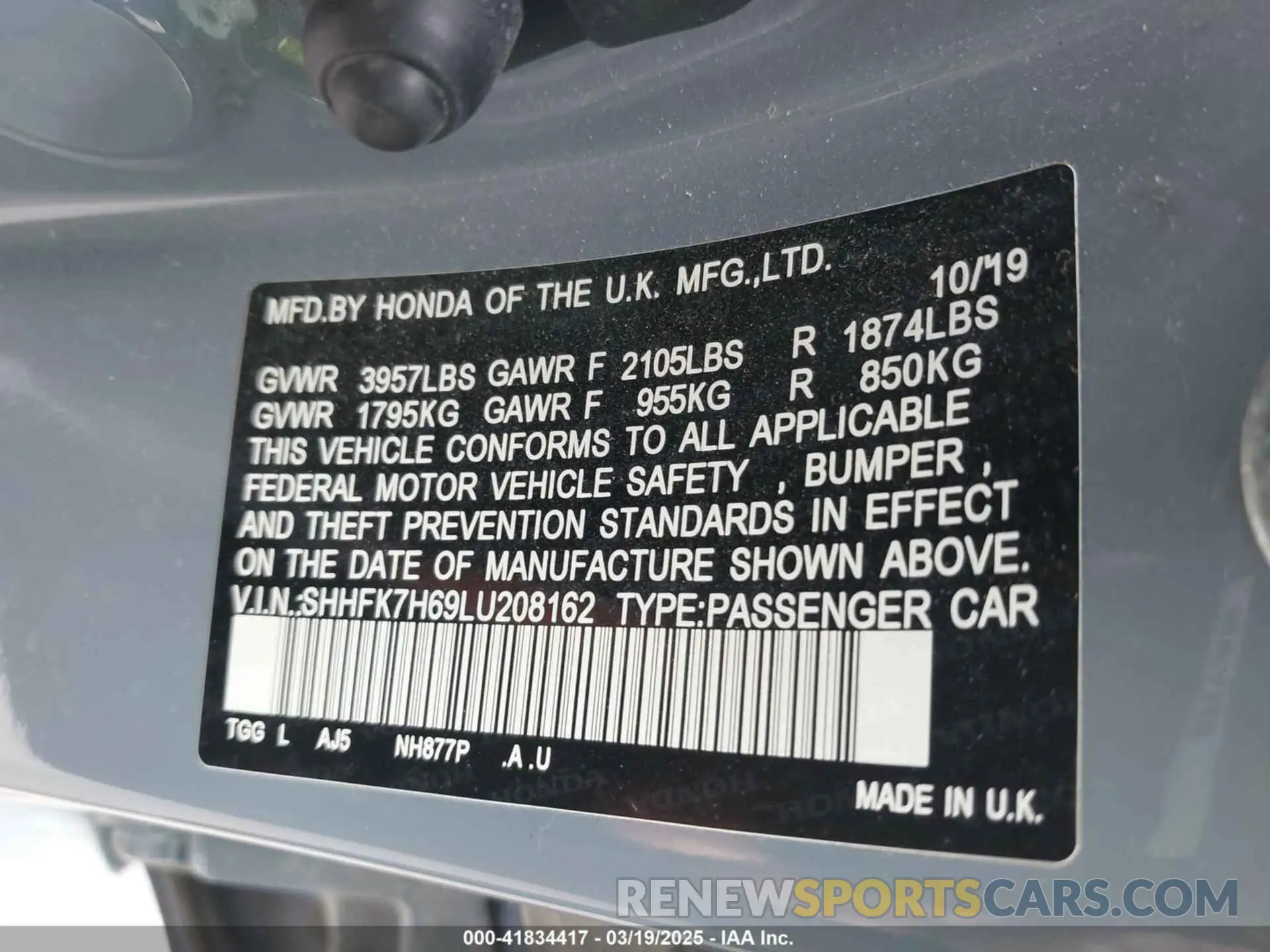 9 Photograph of a damaged car SHHFK7H69LU208162 HONDA CIVIC 2020