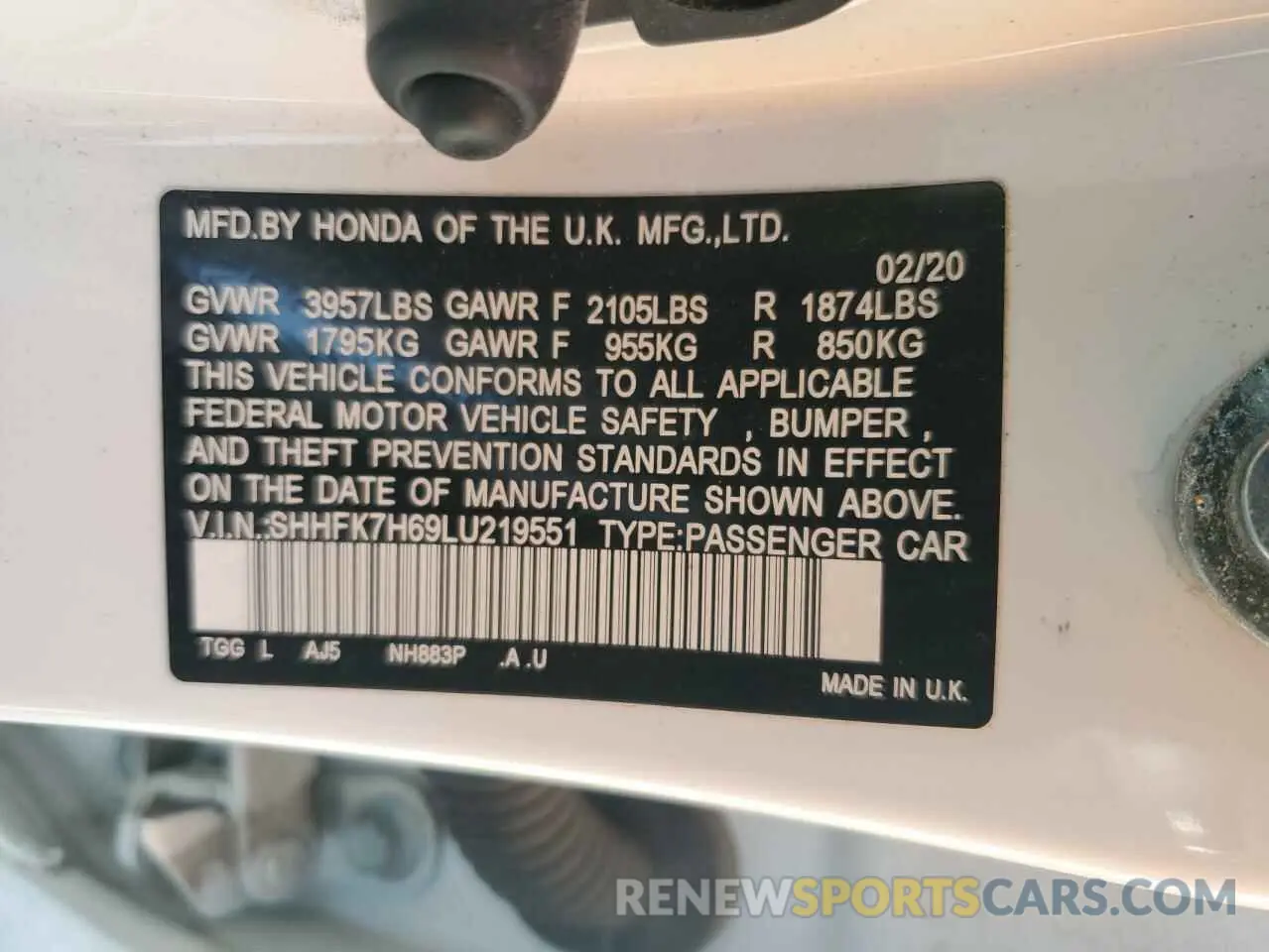 12 Photograph of a damaged car SHHFK7H69LU219551 HONDA CIVIC 2020