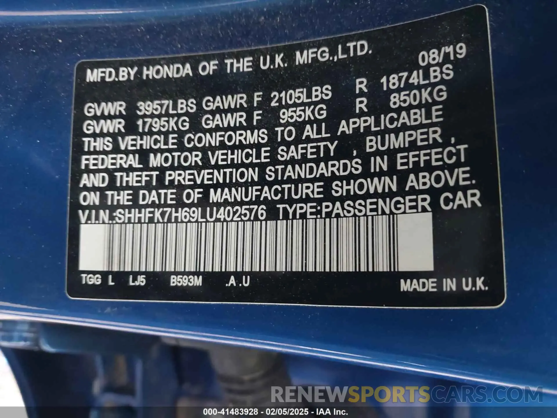9 Photograph of a damaged car SHHFK7H69LU402576 HONDA CIVIC 2020