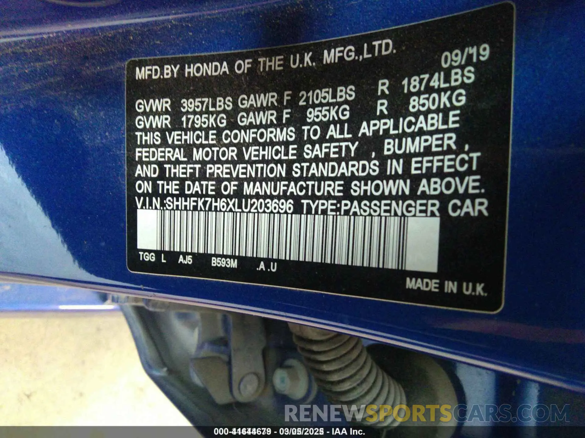 9 Photograph of a damaged car SHHFK7H6XLU203696 HONDA CIVIC 2020