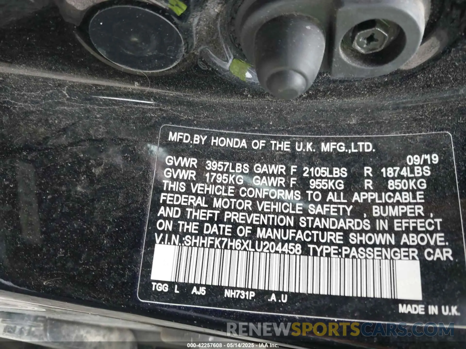 9 Photograph of a damaged car SHHFK7H6XLU204458 HONDA CIVIC 2020