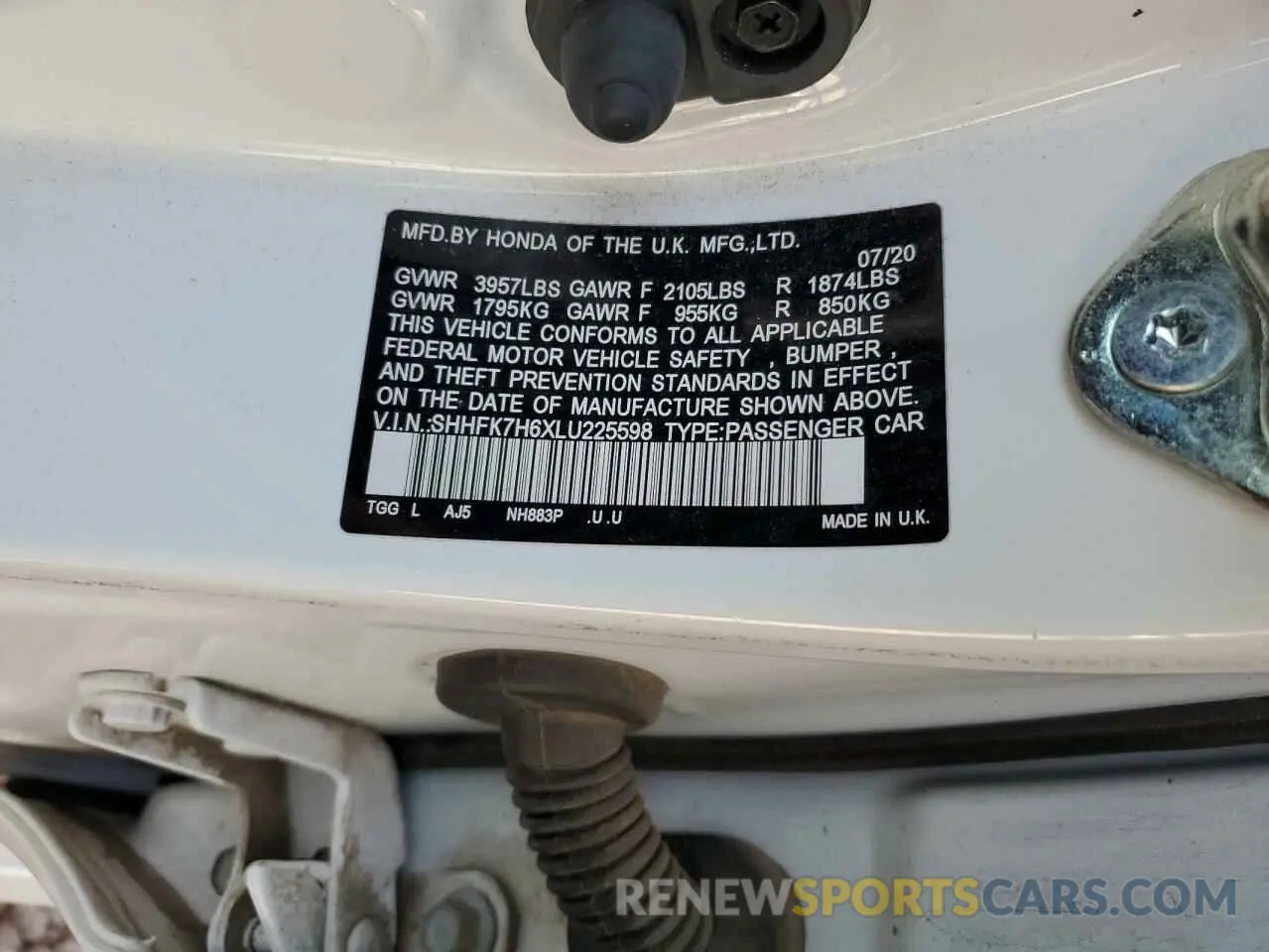 12 Photograph of a damaged car SHHFK7H6XLU225598 HONDA CIVIC 2020