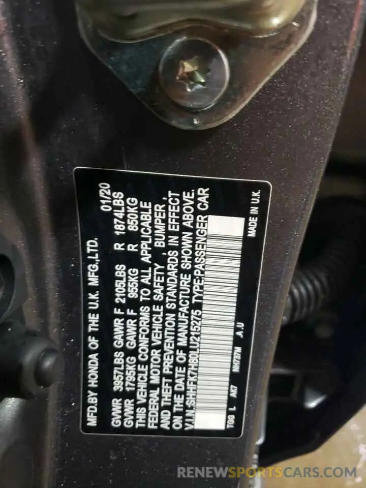 13 Photograph of a damaged car SHHFK7H80LU215275 HONDA CIVIC 2020