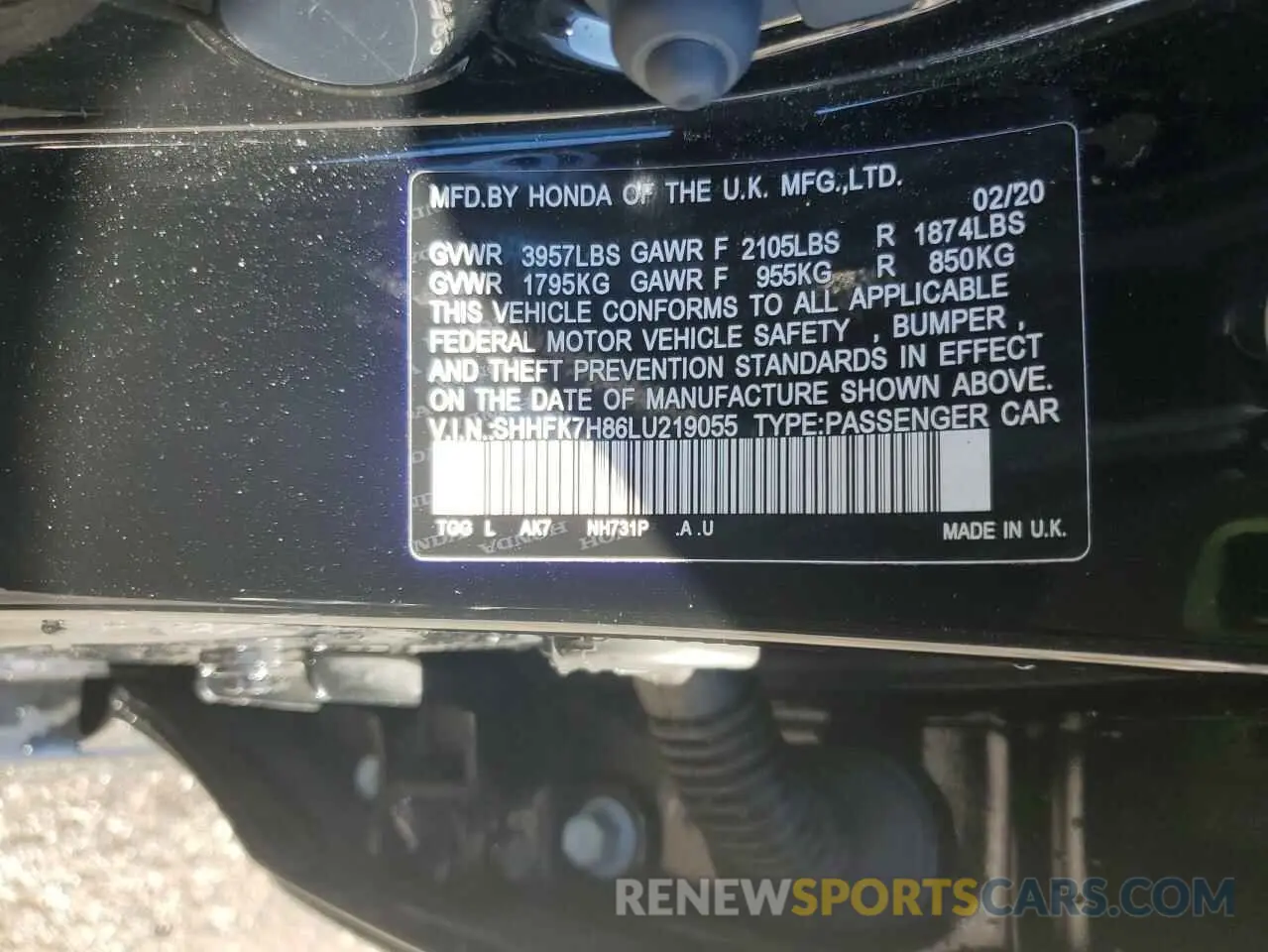 12 Photograph of a damaged car SHHFK7H86LU219055 HONDA CIVIC 2020