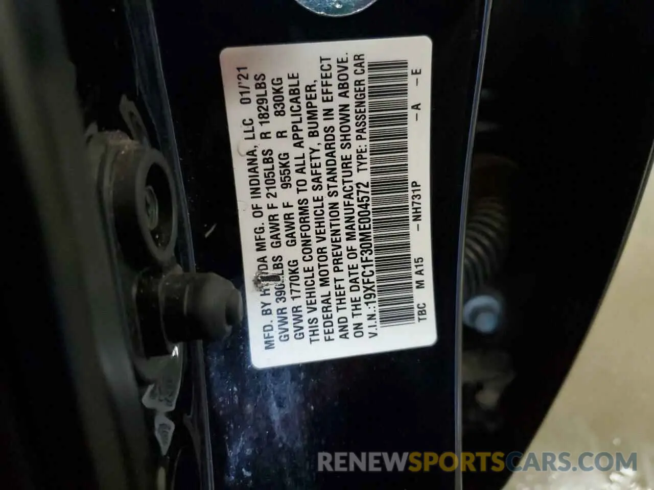 13 Photograph of a damaged car 19XFC1F30ME004572 HONDA CIVIC 2021