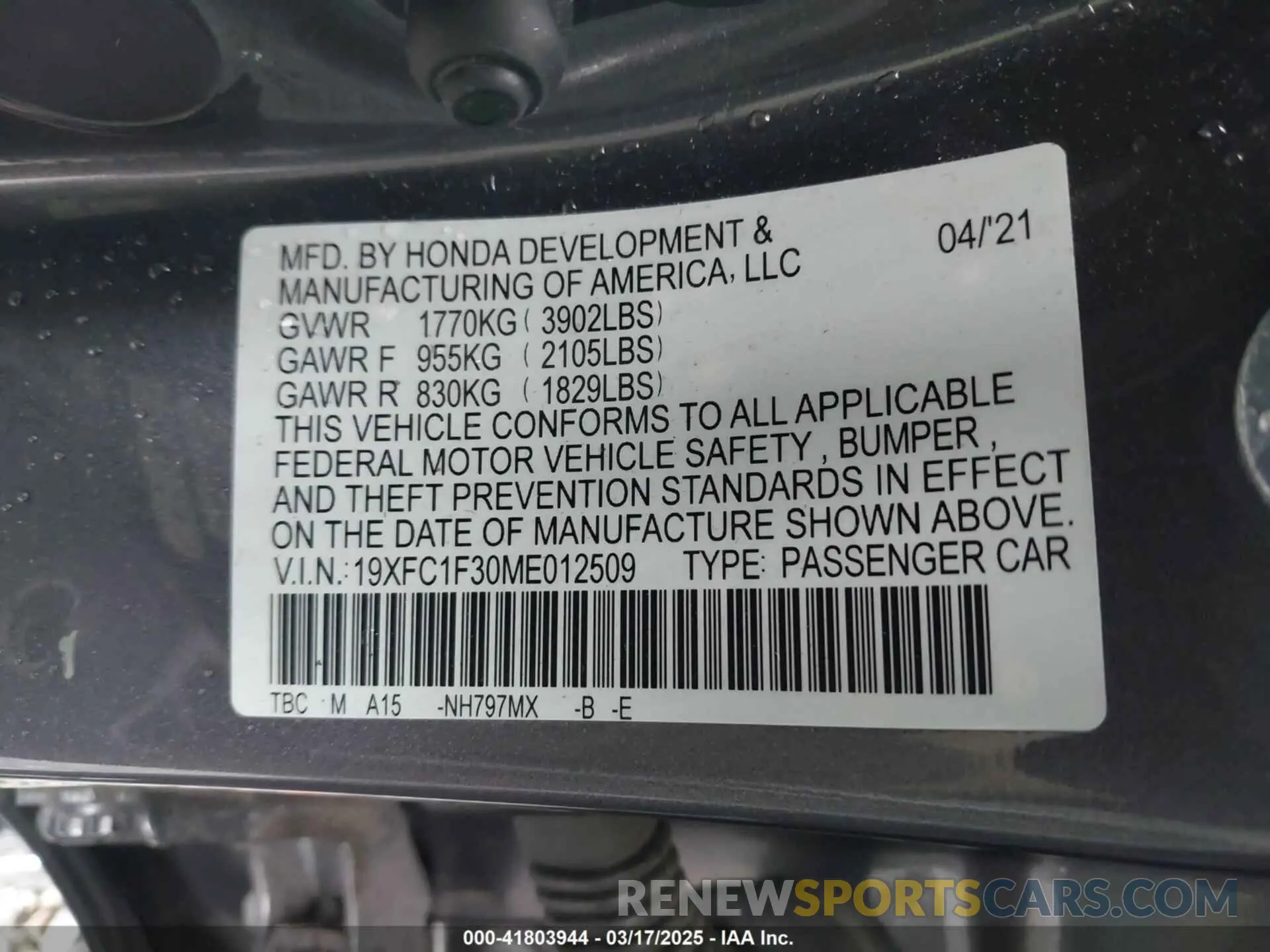 9 Photograph of a damaged car 19XFC1F30ME012509 HONDA CIVIC 2021
