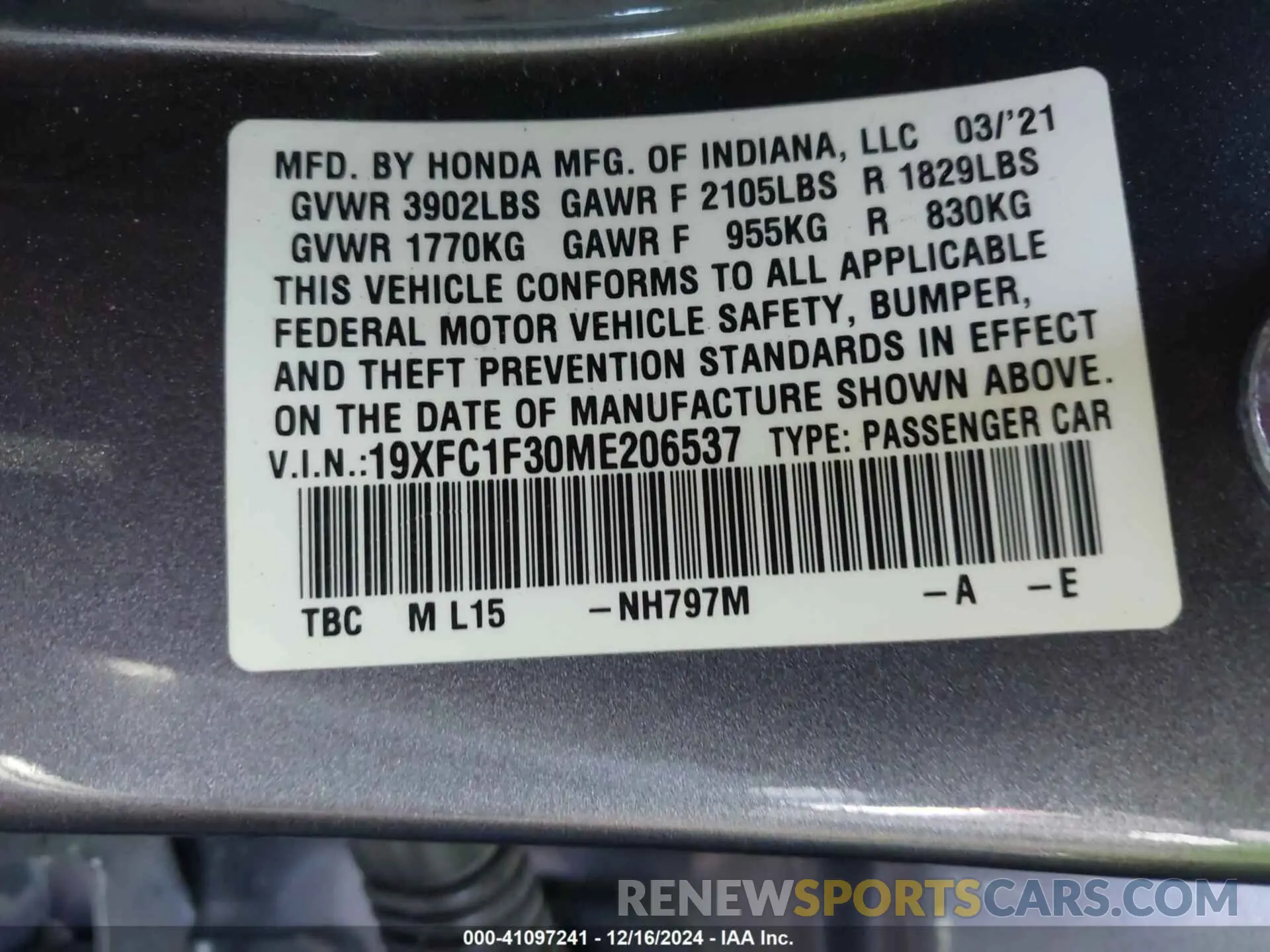 9 Photograph of a damaged car 19XFC1F30ME206537 HONDA CIVIC 2021