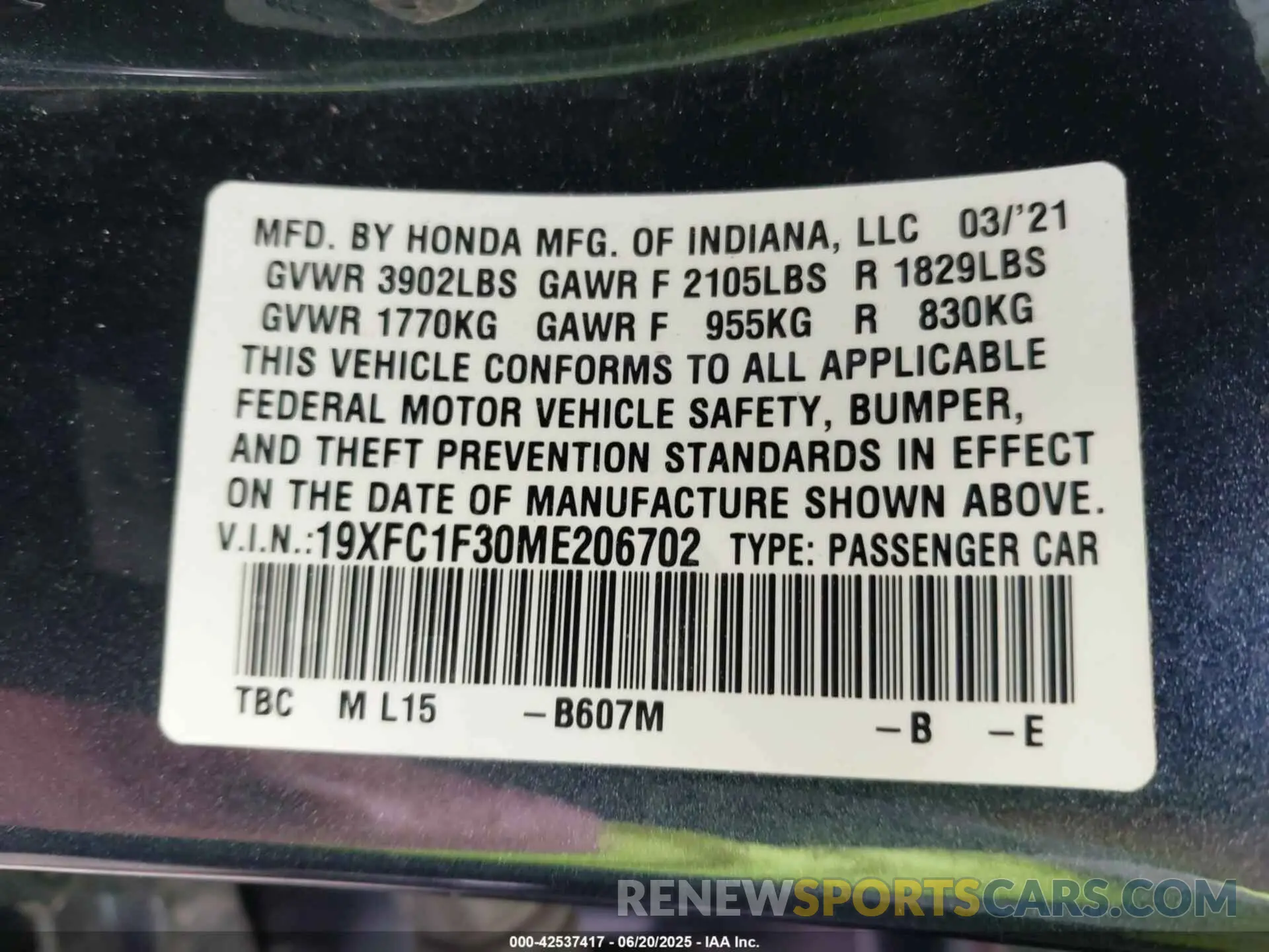 9 Photograph of a damaged car 19XFC1F30ME206702 HONDA CIVIC 2021