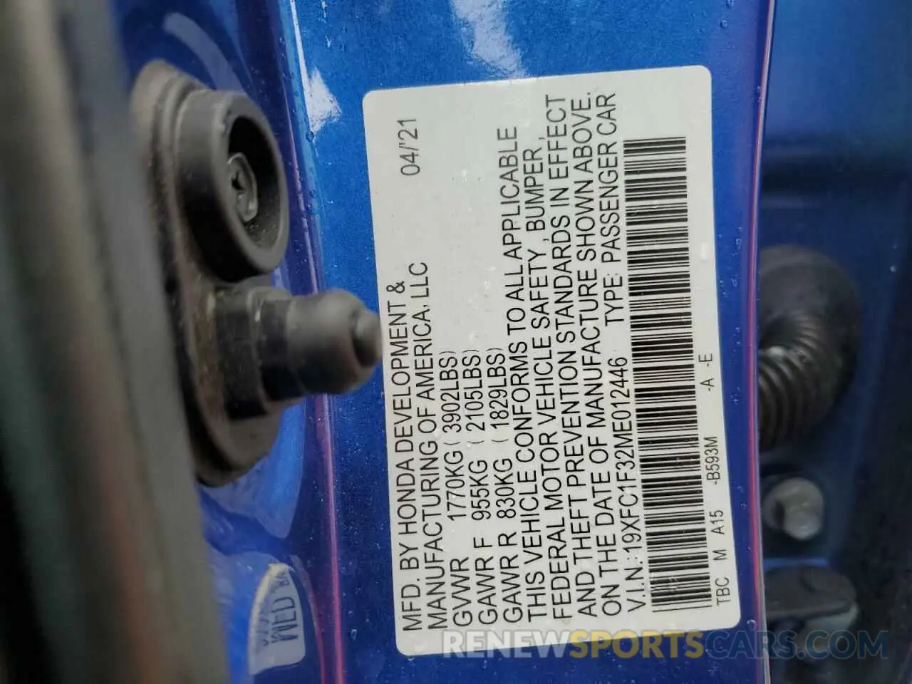 13 Photograph of a damaged car 19XFC1F32ME012446 HONDA CIVIC 2021