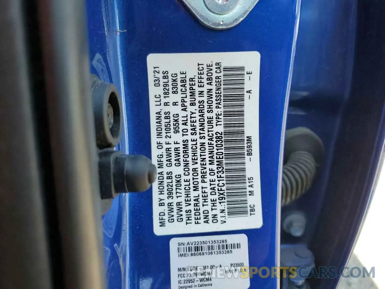 14 Photograph of a damaged car 19XFC1F33ME010382 HONDA CIVIC 2021
