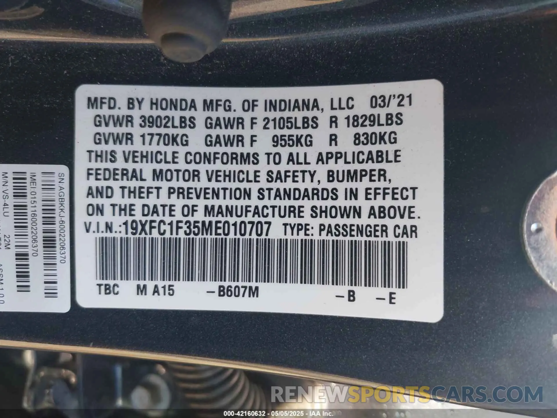 9 Photograph of a damaged car 19XFC1F35ME010707 HONDA CIVIC 2021