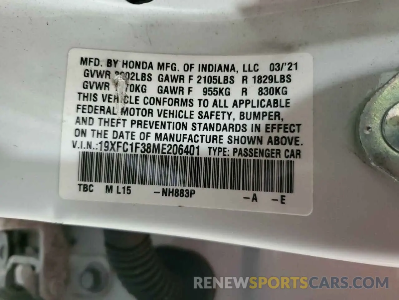 14 Photograph of a damaged car 19XFC1F38ME206401 HONDA CIVIC 2021