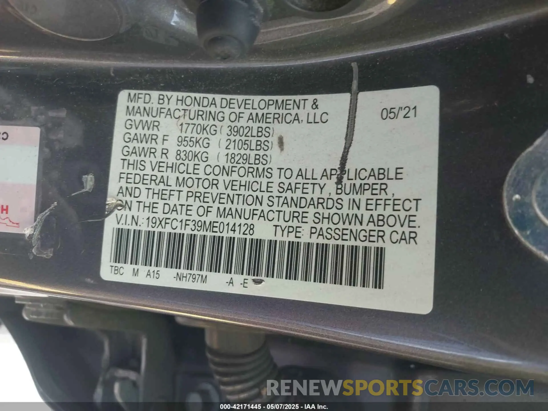 9 Photograph of a damaged car 19XFC1F39ME014128 HONDA CIVIC 2021